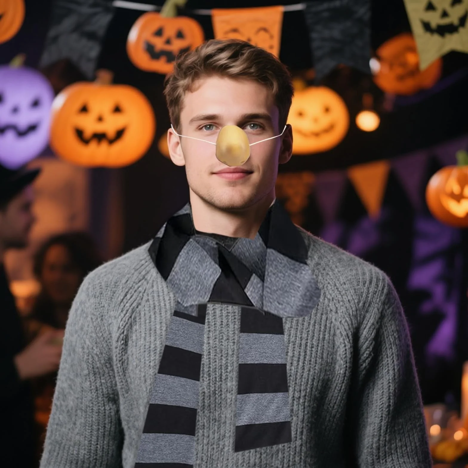 Akcesoria męskie, 2 sztuki, czarny i szary, szal i sztuczny nos, na Halloween, akcesoria do kostiumu Cosplay Party