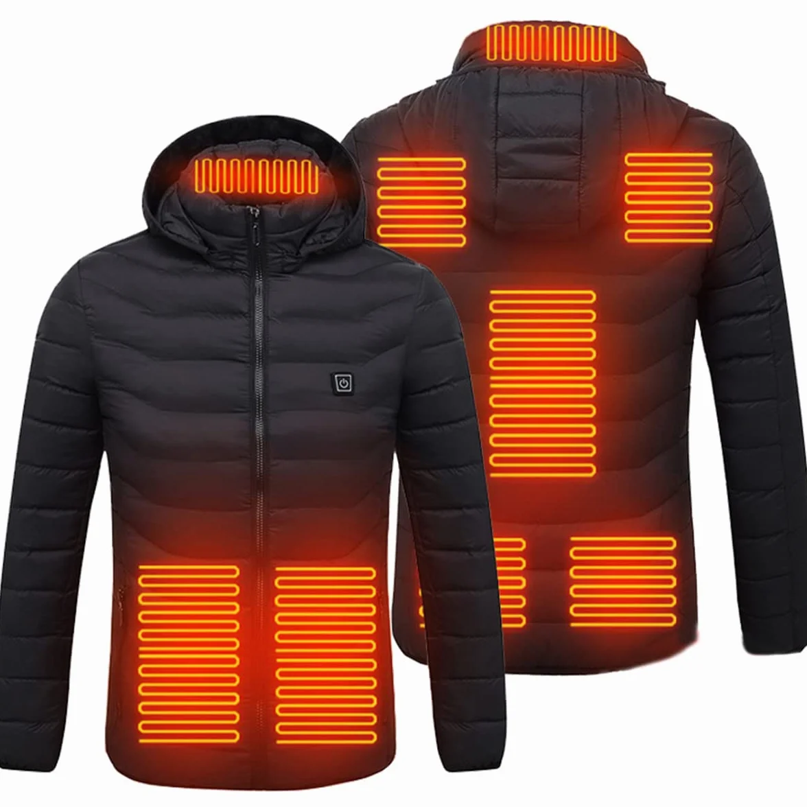 scosao Heated Jacket Rechargeable Heated Coat 8 Heat Zones for Women and Men with Detachable Hood Winter Outdoor Warm Jackets