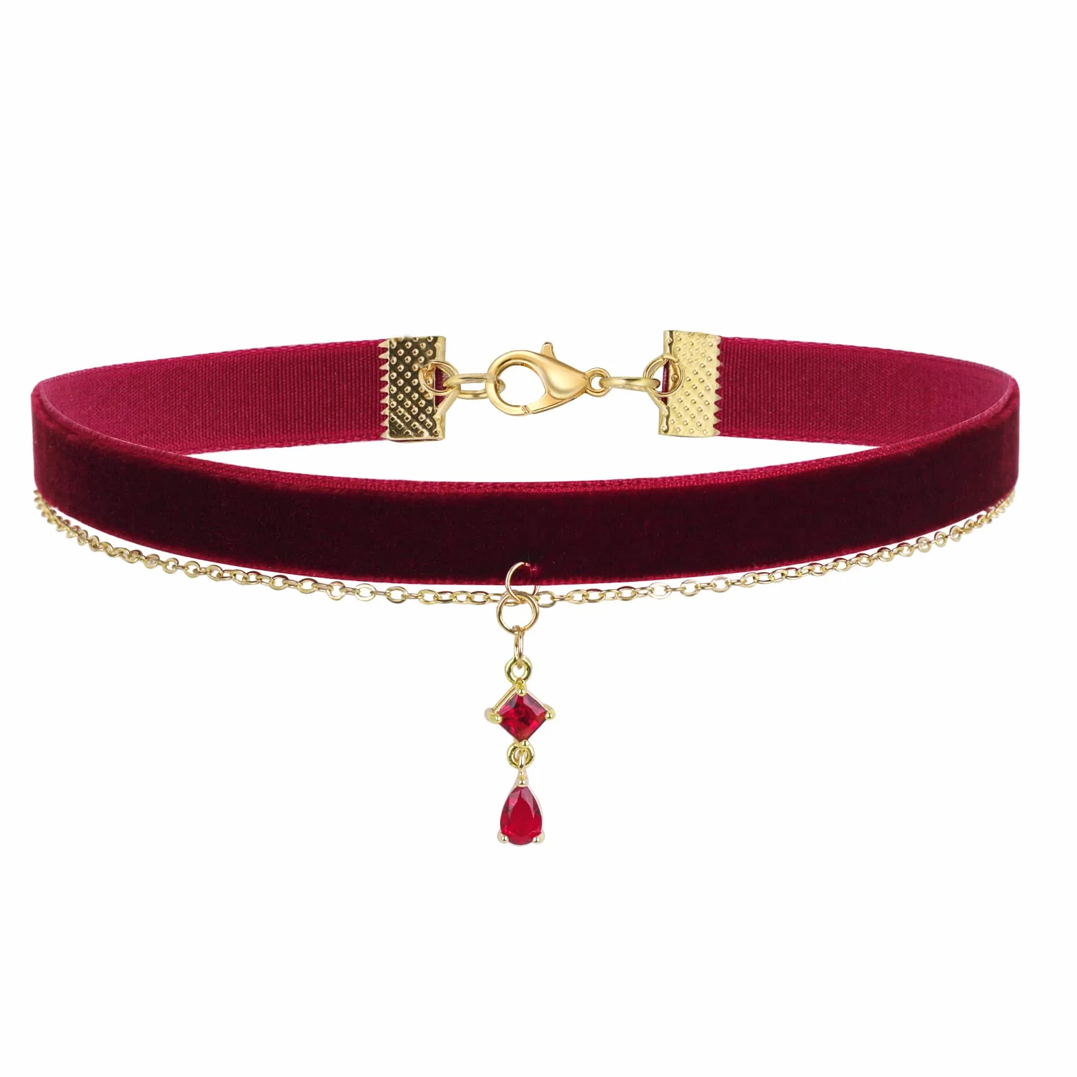 Czerwony aksamitny choker, naszyjnik dla kobiet, gotycki, w stylu vintage, wiktoriański, biżuteria, prezent, dla panny młodej, w stylu wampirzycy, akcesoria dla kobiet, Bez kamieni szlachetnych