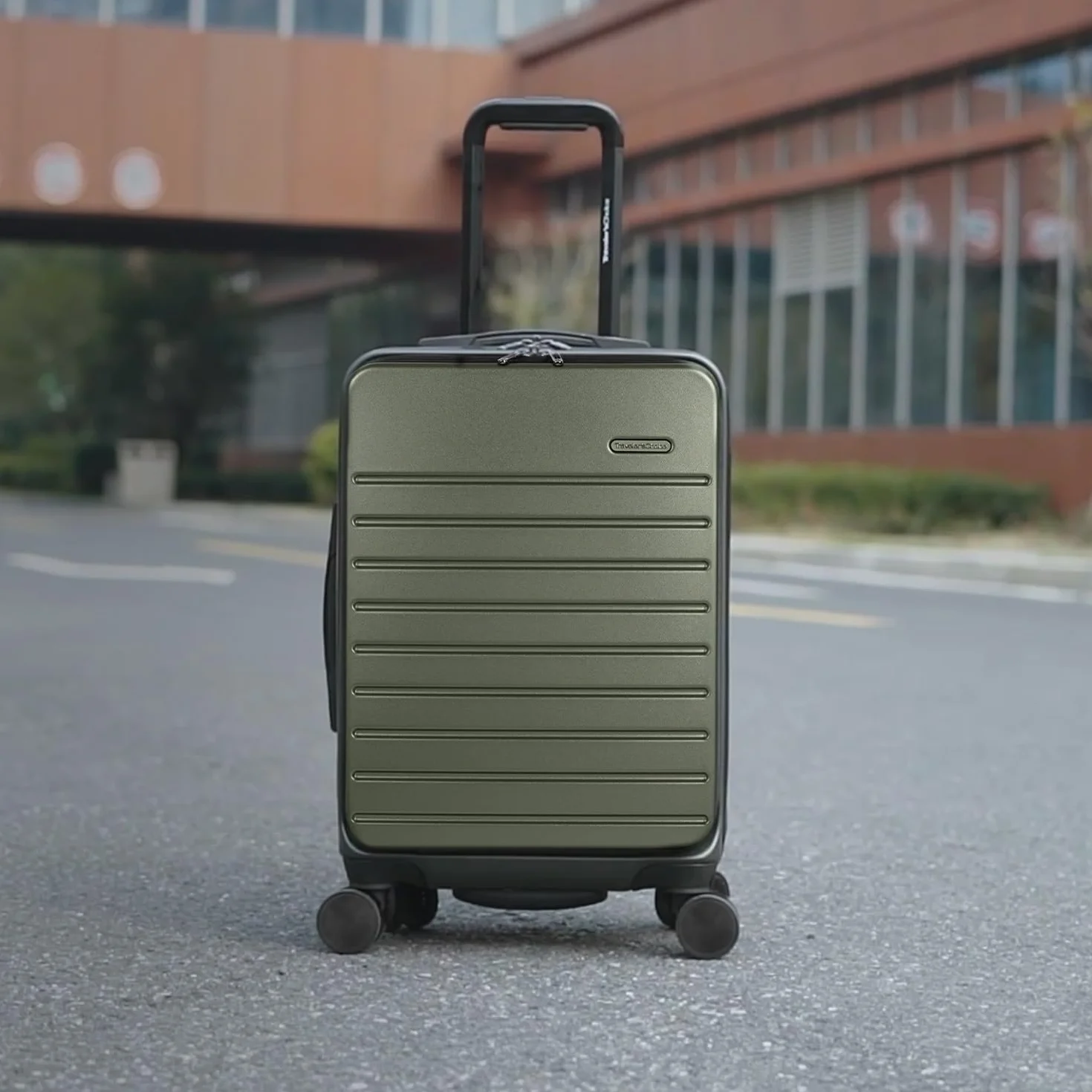Traveler's Choice Przednia kieszeń poliwęglanowa Hardside Spinner Bagaż podręczny, zielony, podręczny 55 cm, przednia kieszeń Poliwęglan Hardside Spinner Bagaż podręczny, ZIELONY, Carry-On 22-Inch,