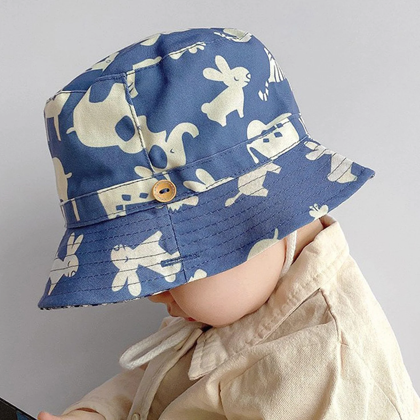 1 sztuka dziecięca czapka typu bucket, 1 para rękawów dziecięcych, dziecięca czapka przeciwsłoneczna, regulowana czapka wiadro, urocza czapka przeciwsłoneczna ze zwierzętami