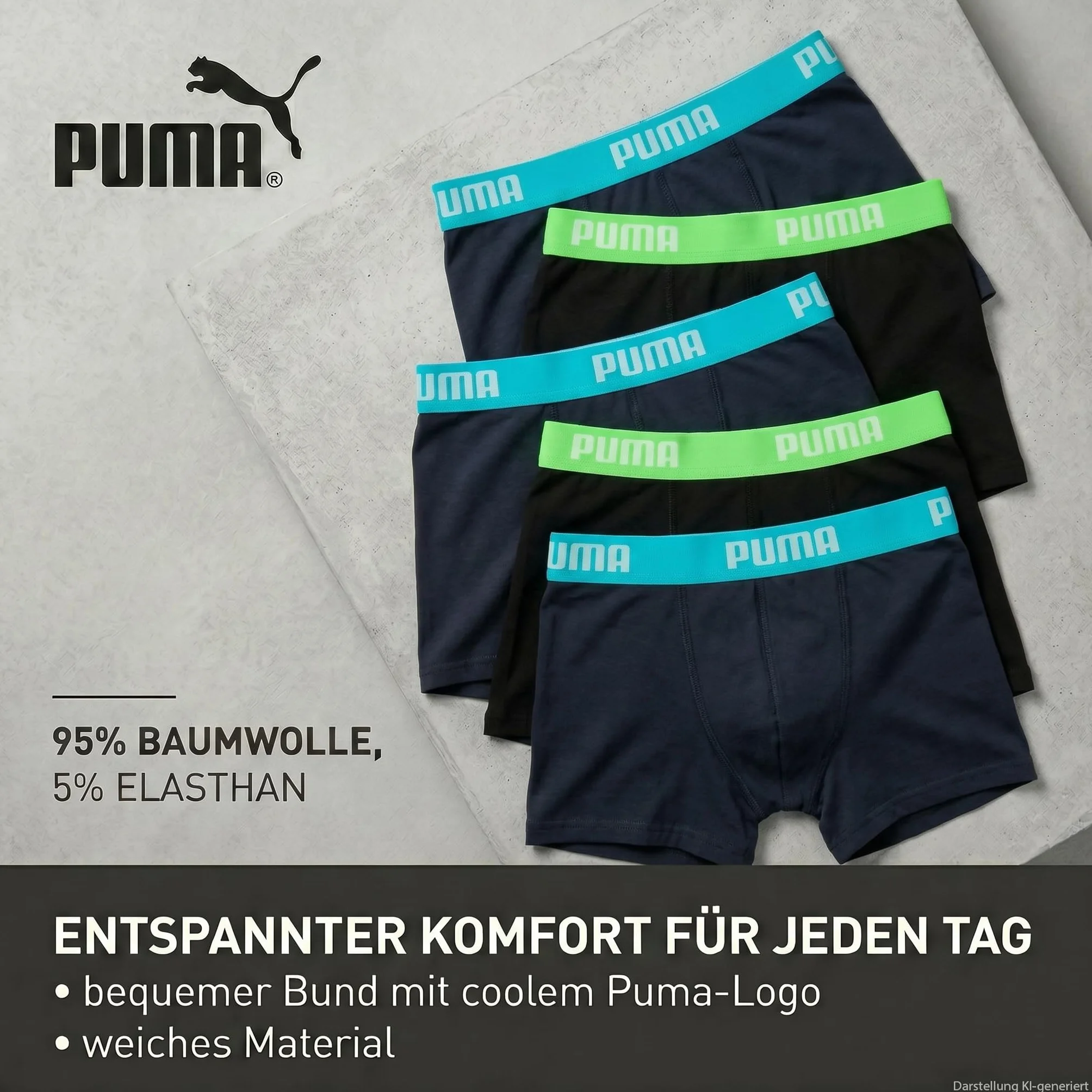 PUMA Bokserki chłopięce (5 sztuk), Atrament indyjski/turkus, 170-176