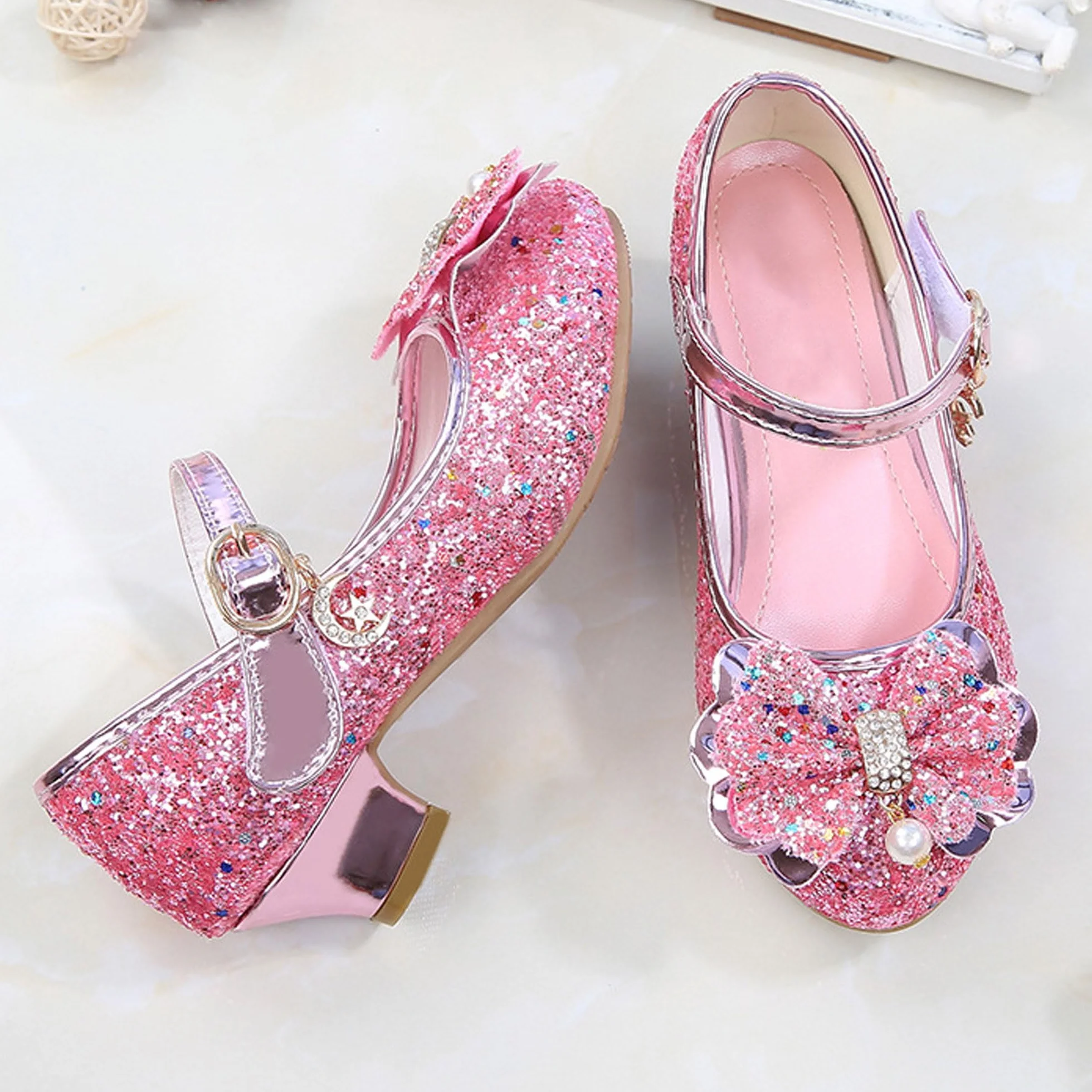 Bestgift Dziewczęce wysokie obcasy buty księżniczki pojedyncze buty kryształowe buty