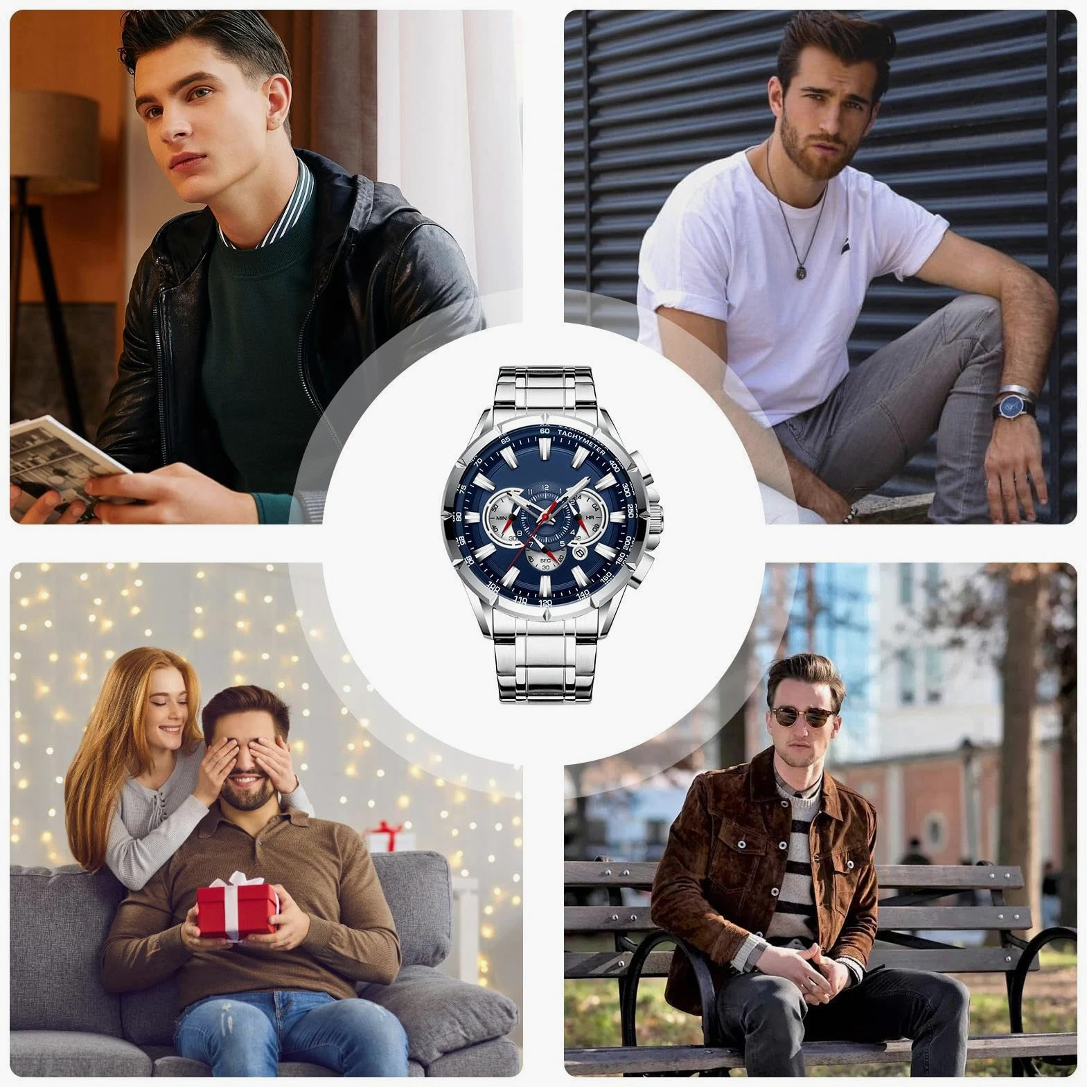 Generisch Biznesowy zegarek, zegarek chronografowy, męski, elegancki, mechaniczny, stylowy, klasyczny pasek na rękę, codzienny dodatek dla profesjonalistów, nauczycieli, pracowników, formalnego attire