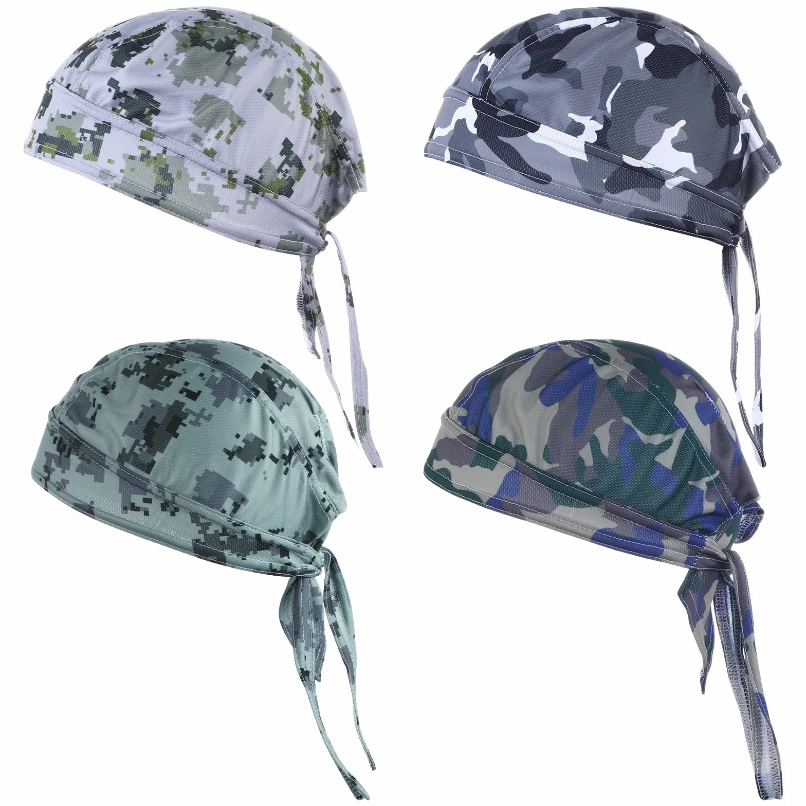 4 szt. bandana męska chusta na głowę, czapka typu hidżab, czaszka, ochrona przed promieniowaniem UV, na lato, kamuflaż, kask rowerowy, hidżab, bandana, chusta na głowę, damska czapka rowerowa, do