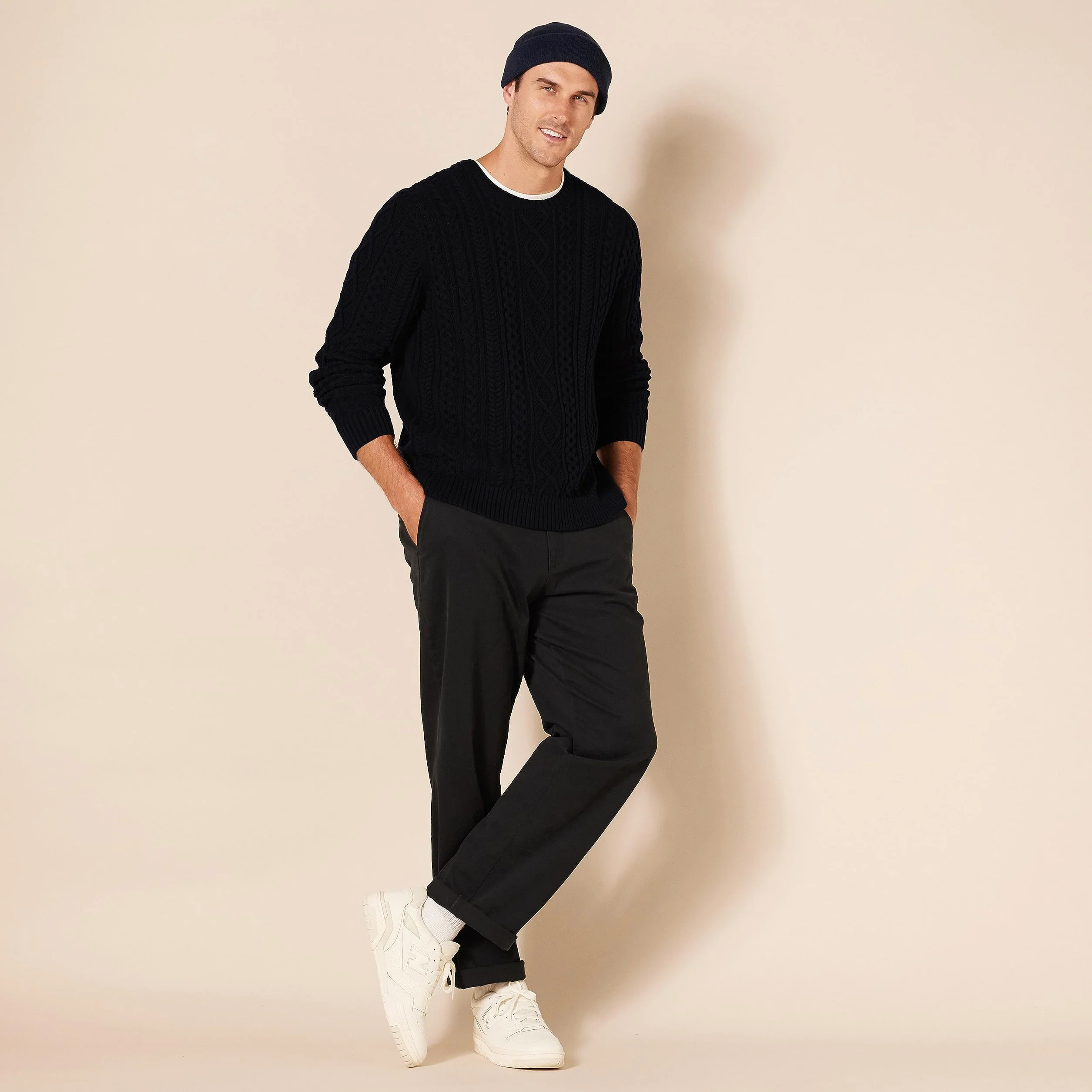 Amazon Essentials Mężczyźni Sweter z długim rękawem 100% bawełny Fisherman Cable Crewneck
