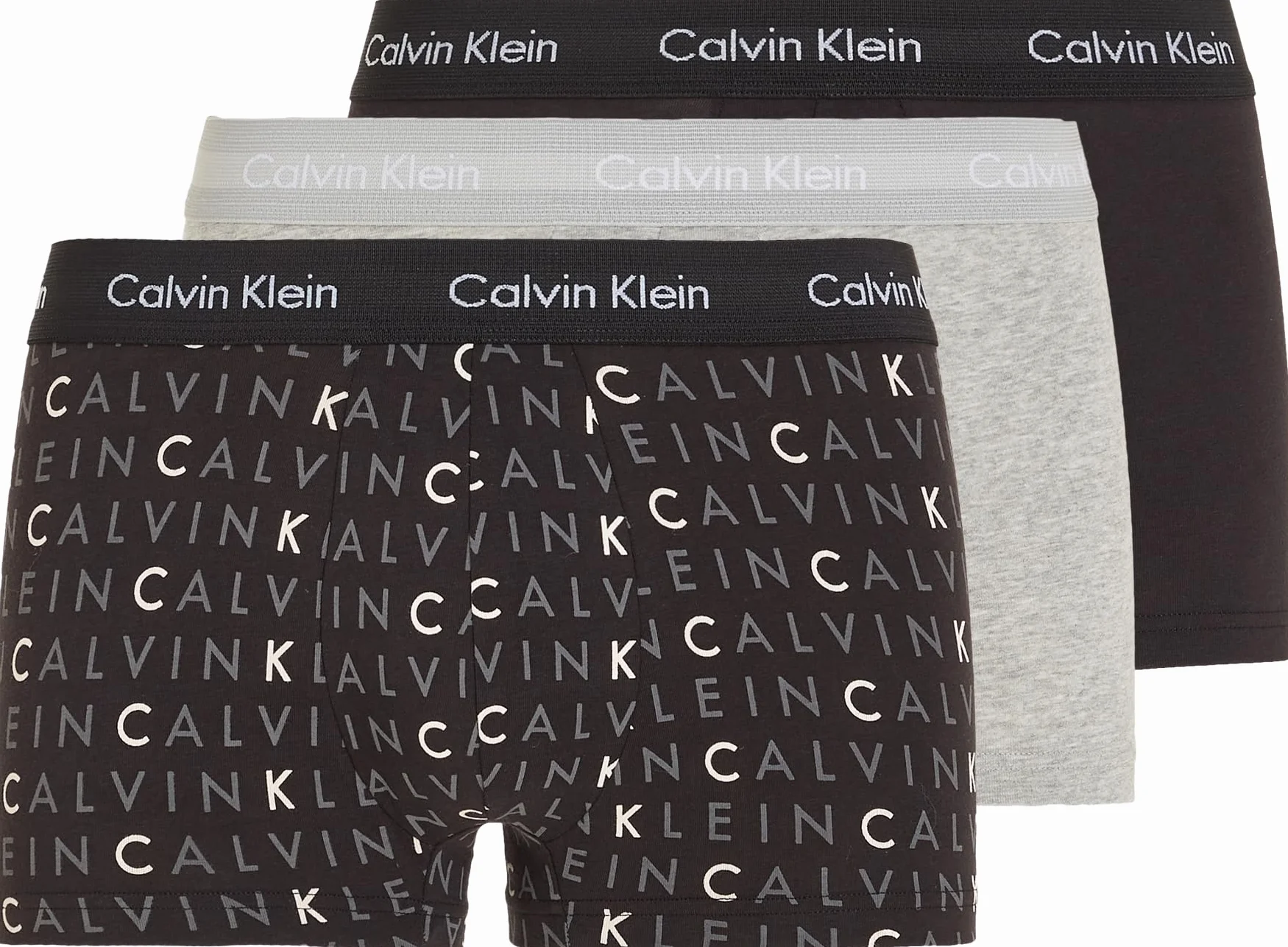 Calvin Klein 3P Low Rise Trunk Bokserki (szorty) Mężczyźni, Czarny/szary Heather/Subdued Logo, L