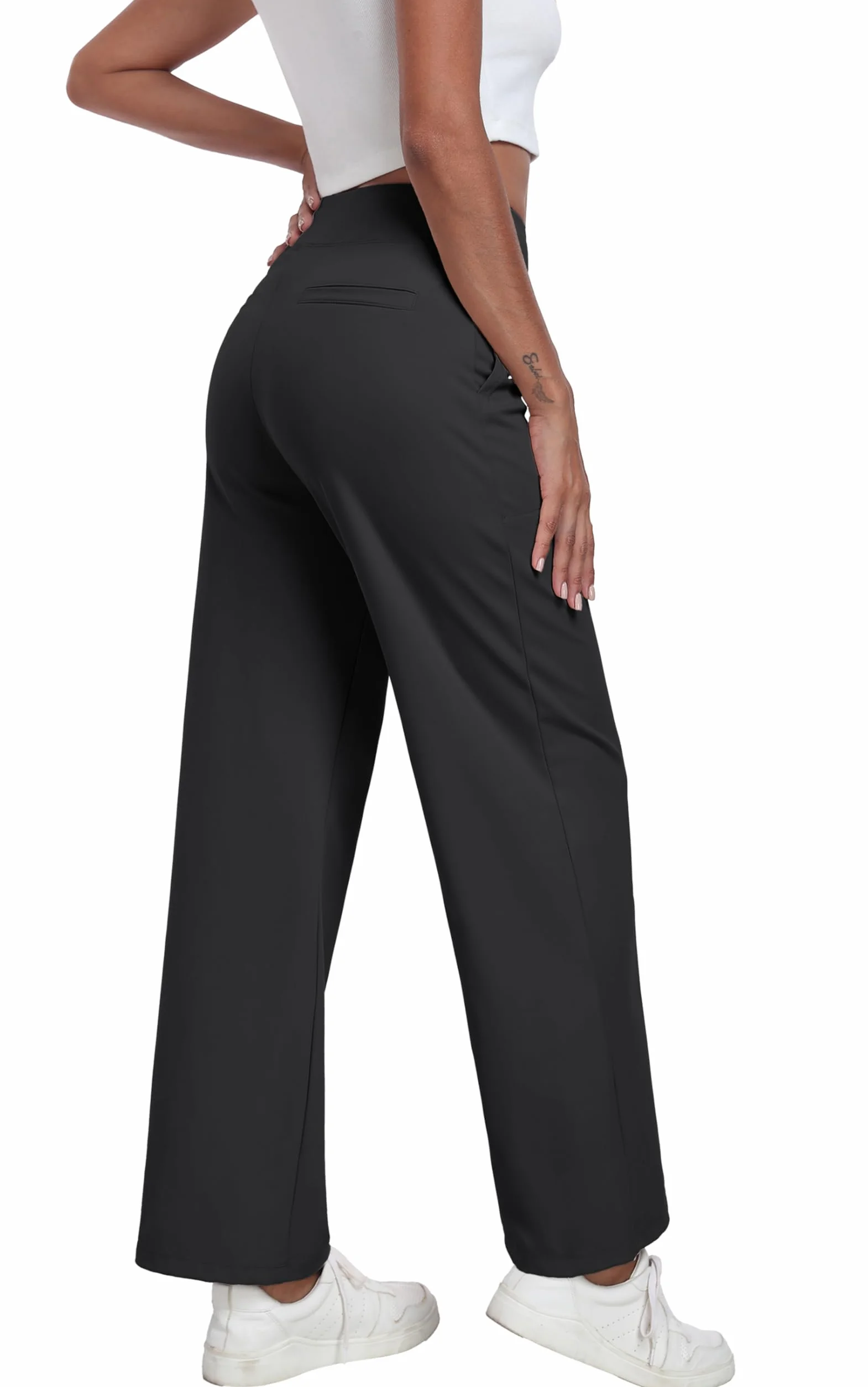 GRECERELLE Palazzo spodnie damskie, eleganckie, luźne, szerokie nogawki, talia, rozciągliwe, z kieszeniami
