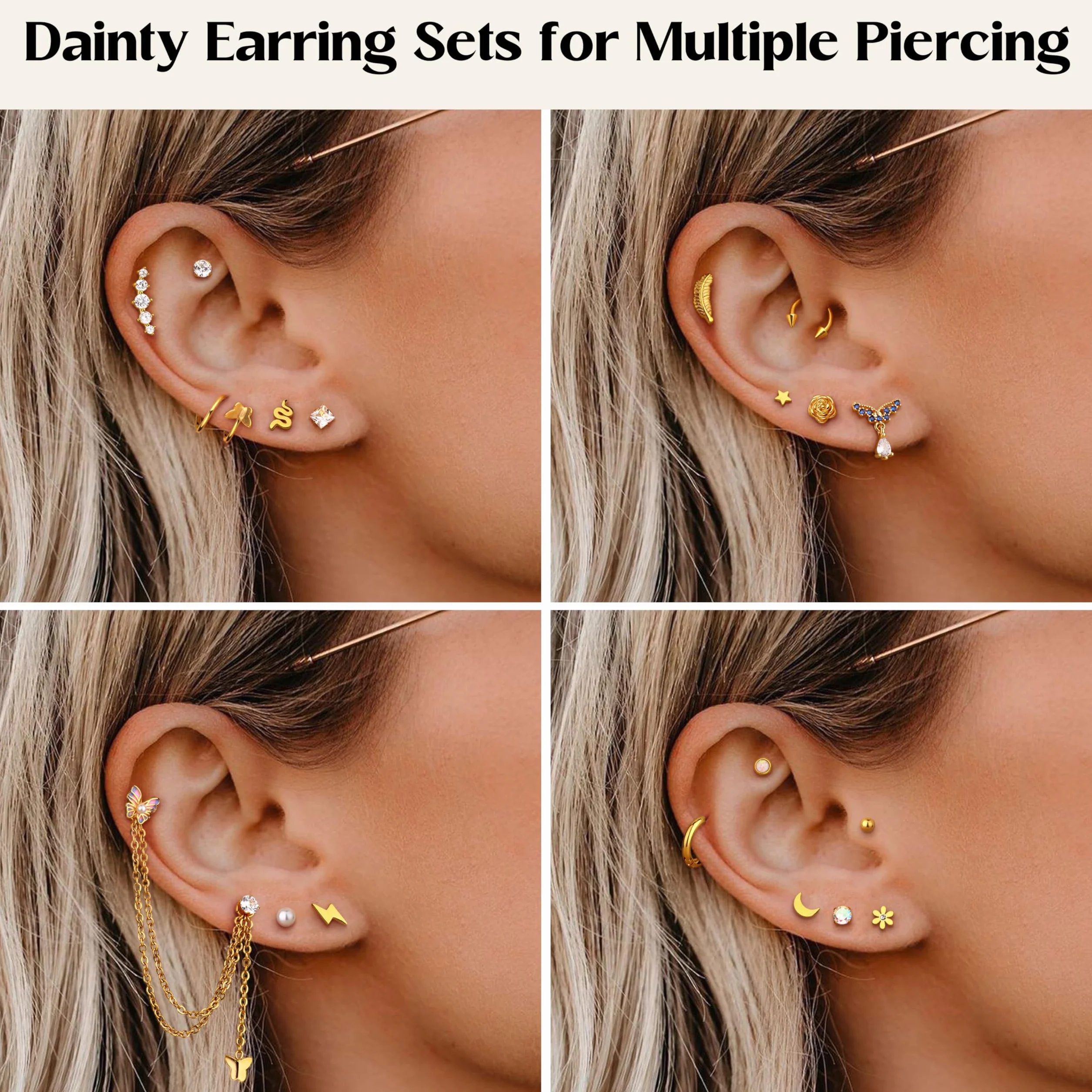 FIOROYAL Kolczyki do piercingu ucha, hipoalergiczne, ze stali chirurgicznej, dla kobiet, mężczyzn, małe, z płaskim tyłem, chrząstka, obręcz, łańcuszek, chrząstka, kolczyki, biżuteria, 27 szt.