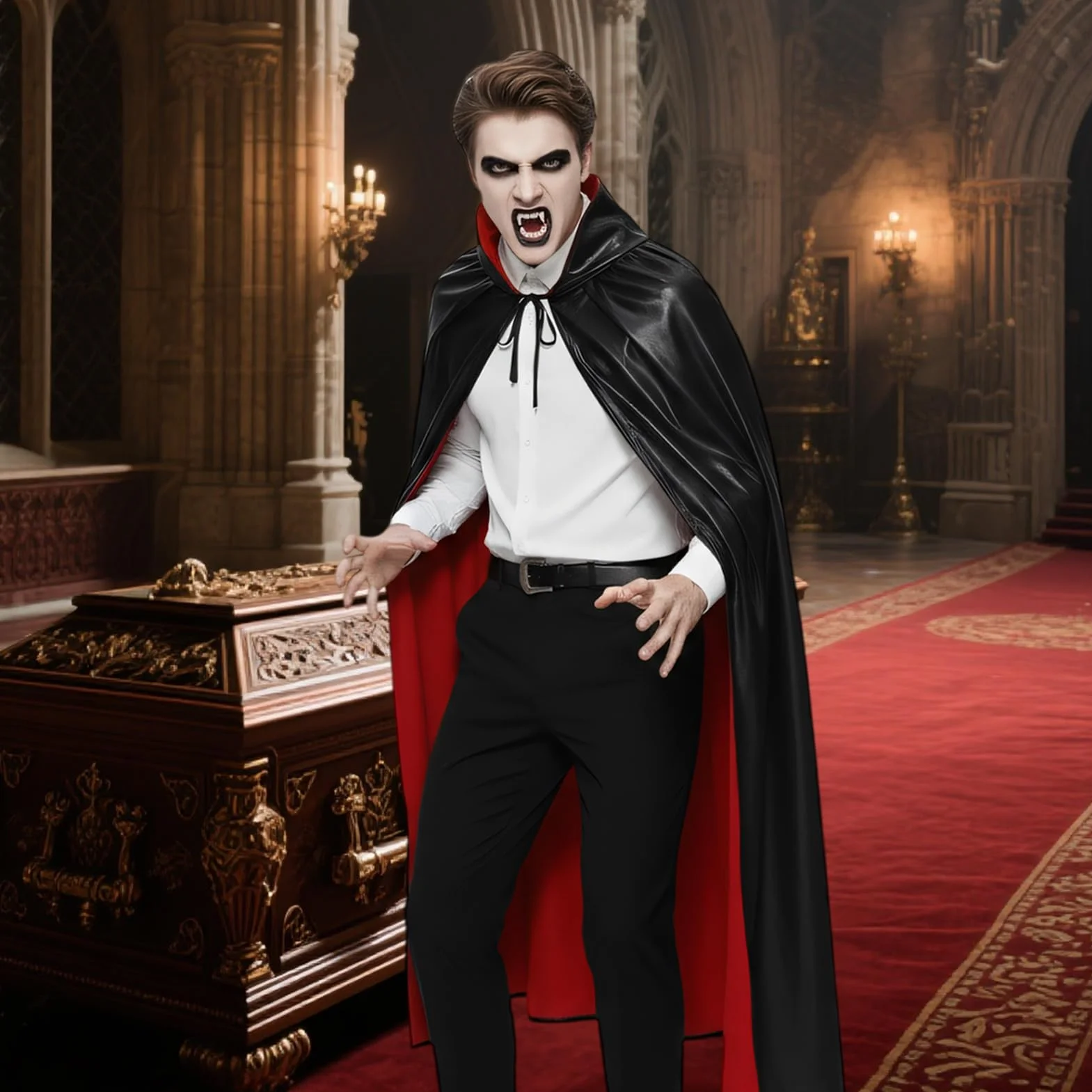 Peleryny wampirów na Halloween, dla dorosłych, płaszcz wampira, dla kobiet, mężczyzn, unisex, odwracalna bluza z kapturem z wampirami, sztuczne zęby, kostiumy czarownicy na Halloween, fantazyjny