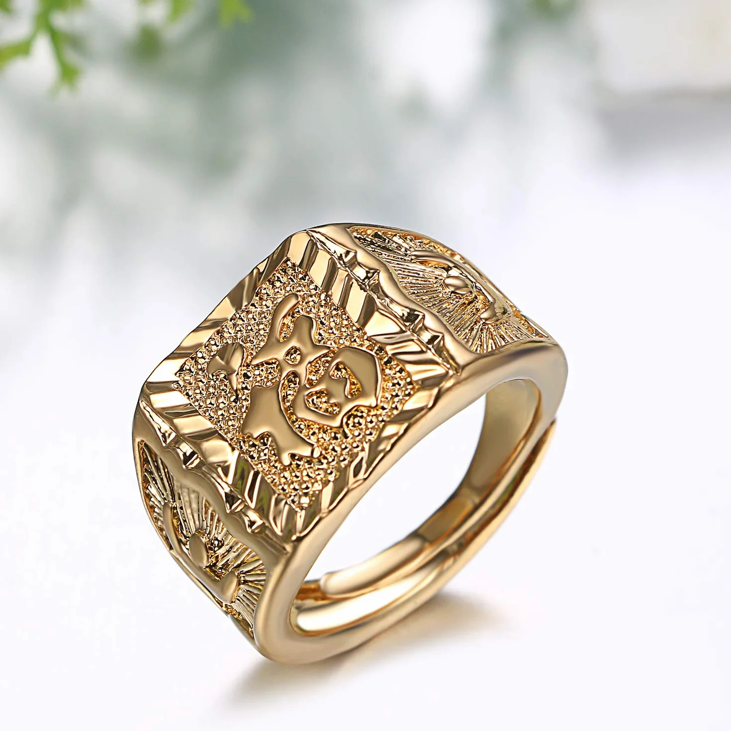 JewelryWe Biżuteria 3 szt. męski pierścionek pozłacany, królestwo/szczęście/bogactwo, obrączka, sygnet, regulowany rozmiar, stal szlachetna, Nie zawiera kamieni szlachetnych