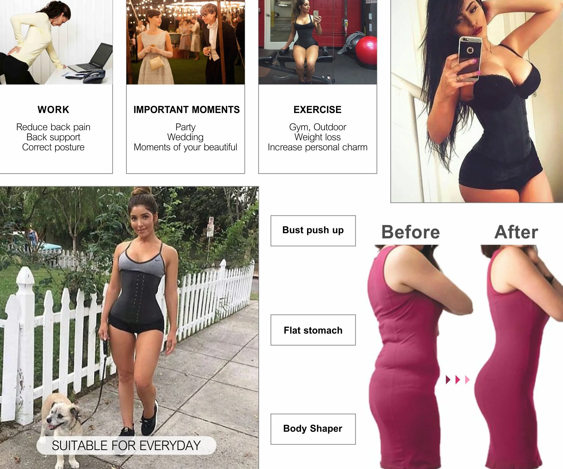YIANNA Trener talii dla kobiet modelujący sylwetkę, długi gorset wyszczuplający brzuch, do uprawiania sportu, bielizna modelująca, lateksowa bielizna modelująca