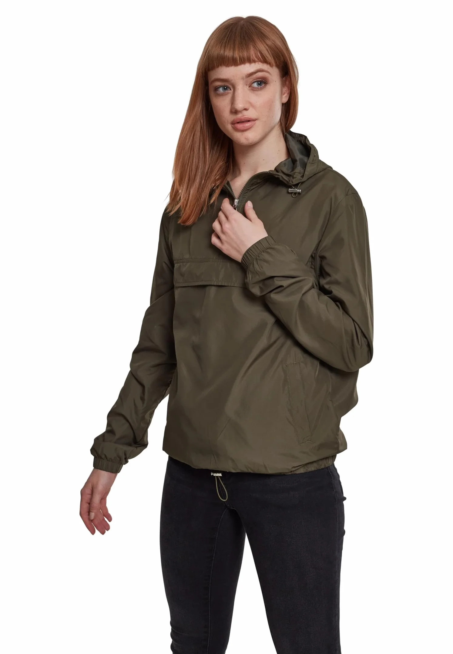Urban Classics Damska wiatrówka z kapturem dla kobiet, damska kurtka Basic Pull Over Jacket dost?pna w ponad 10 wariantach kolorystycznych, rozmiary XS - 5XL, ciemnooliwkowy, M