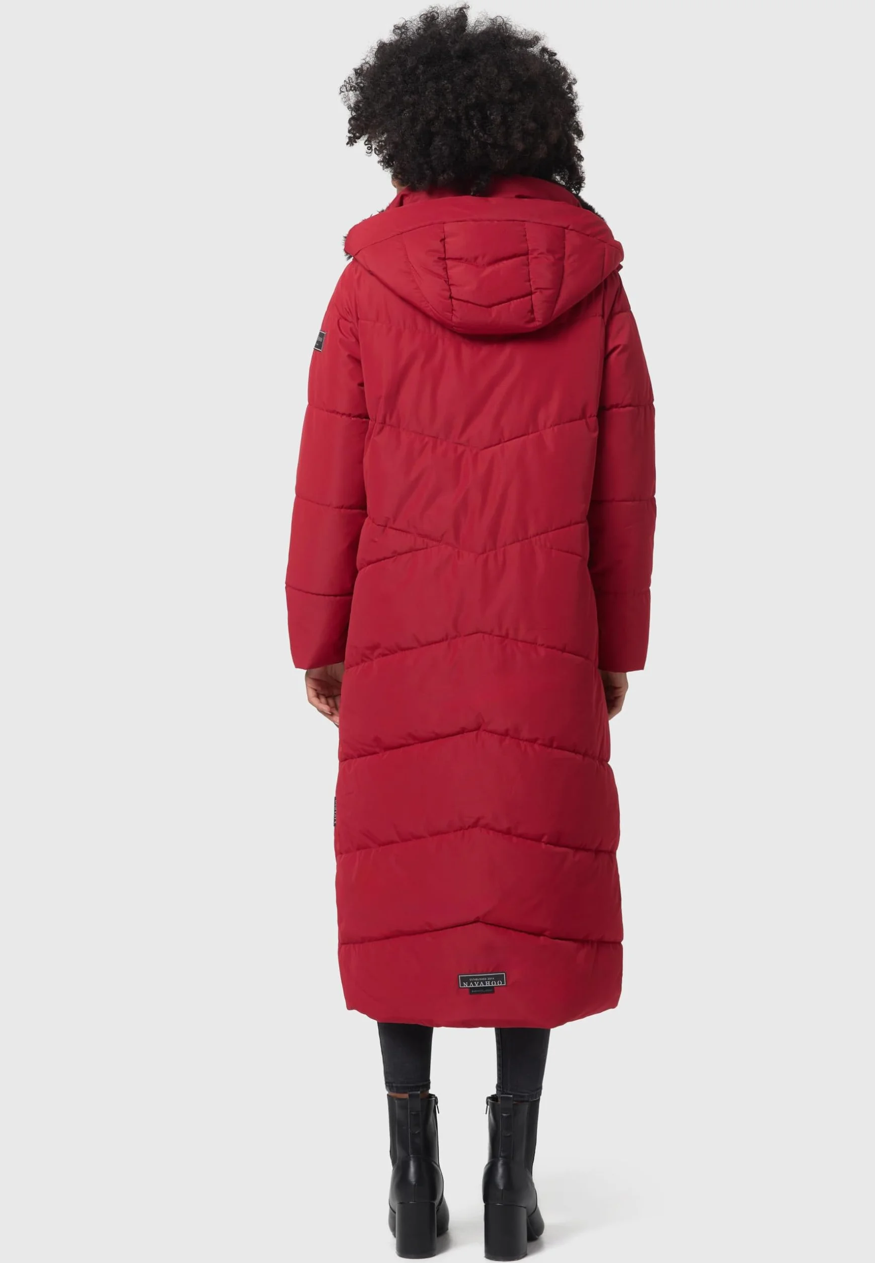 Navahoo Damski płaszcz zimowy, pikowany, bardzo długi, ze zdejmowanym kapturem, przyciąga wzrok XIV XS-XXL