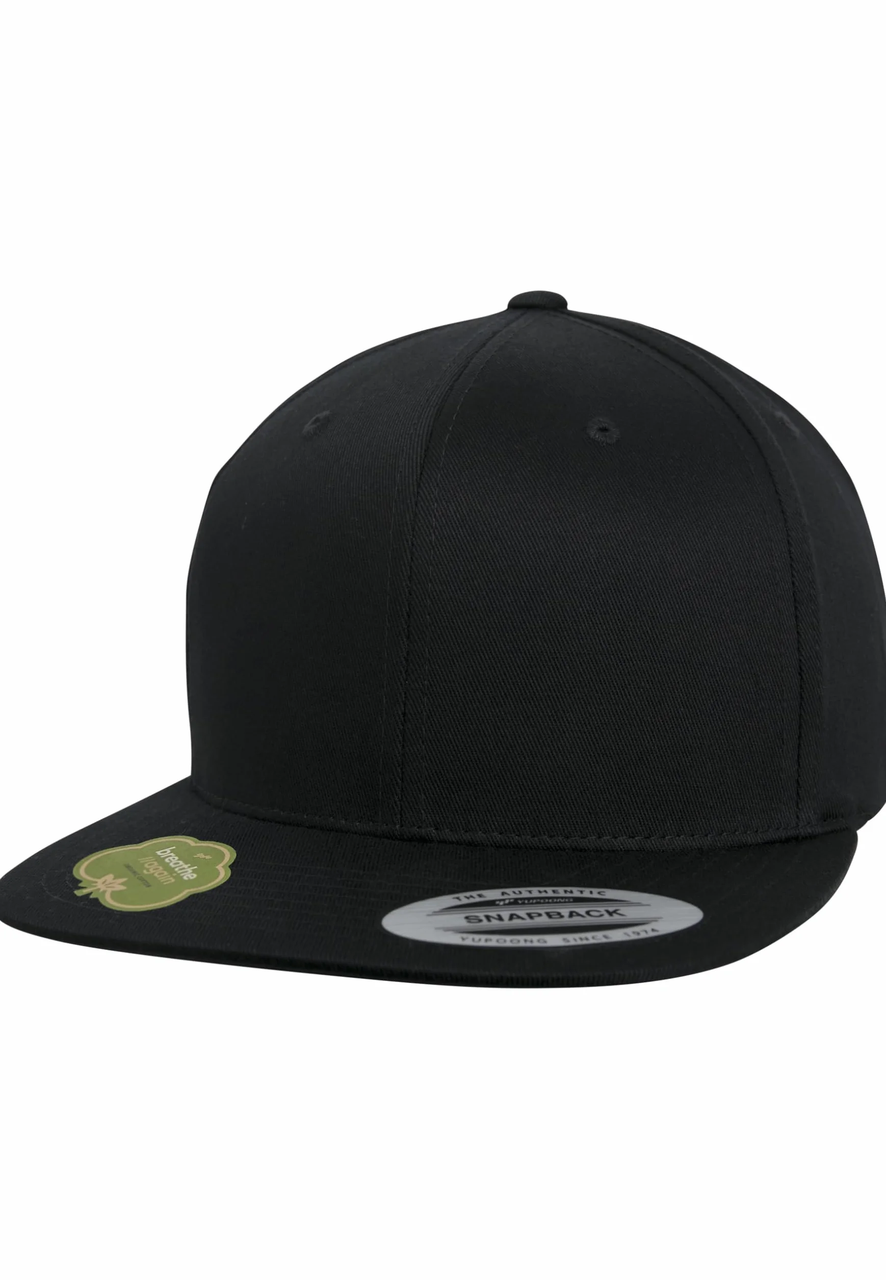 Yupoong Flexfit czapka z daszkiem unisex z organicznej bawełny z prostym daszkiem, organiczna bawełniana czapka baseballowa, regulowany rozmiar, rozmiar uniwersalny, jeden rozmiar, czarny, Rozmiar