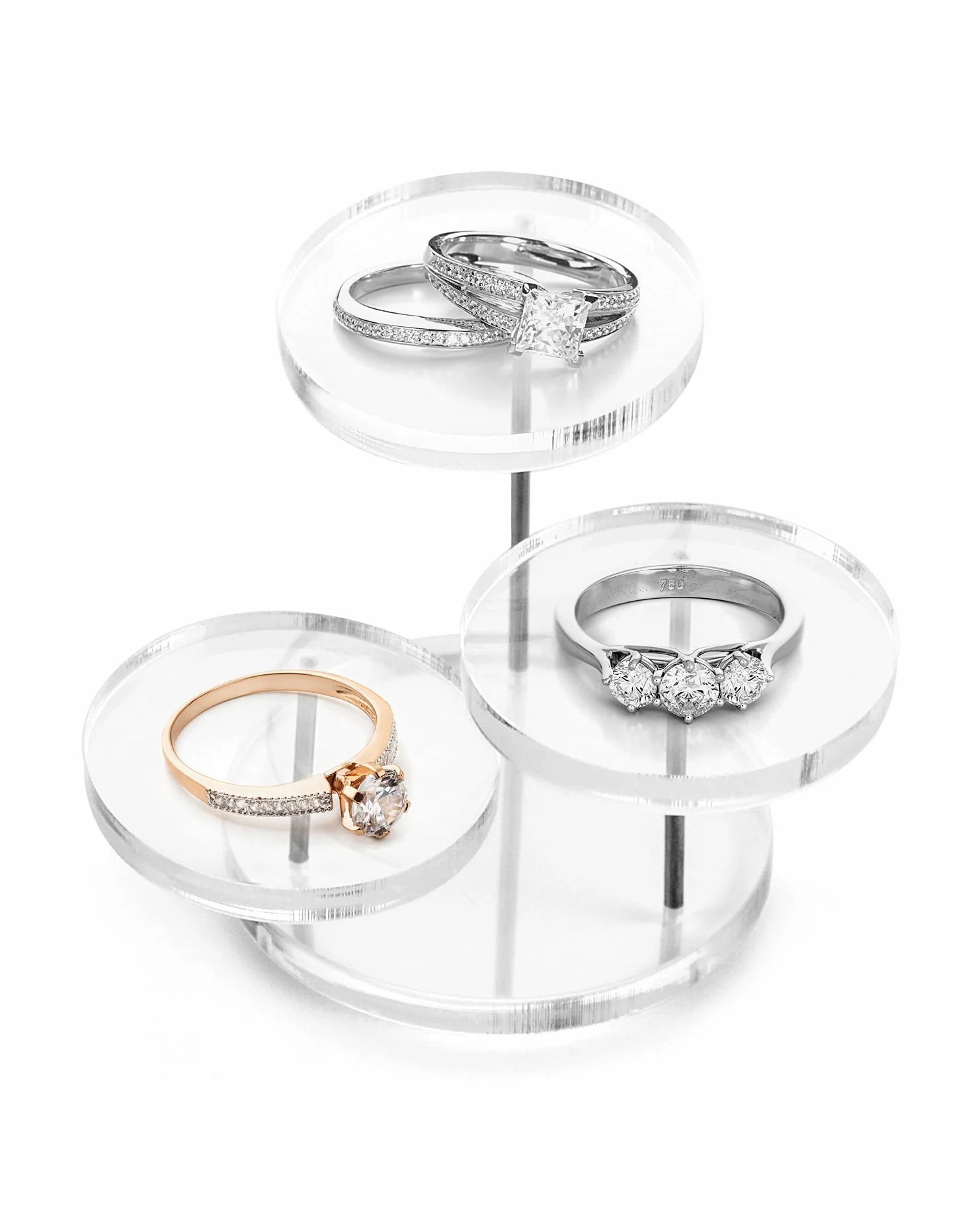 QWORK® 3-Tier Mini akrylowy stojak wystawowy, okrągły przezroczysty akrylowy stojak wystawowy na pierścionki Kolczyki Bransoletki Mini figurki (2 szt.)