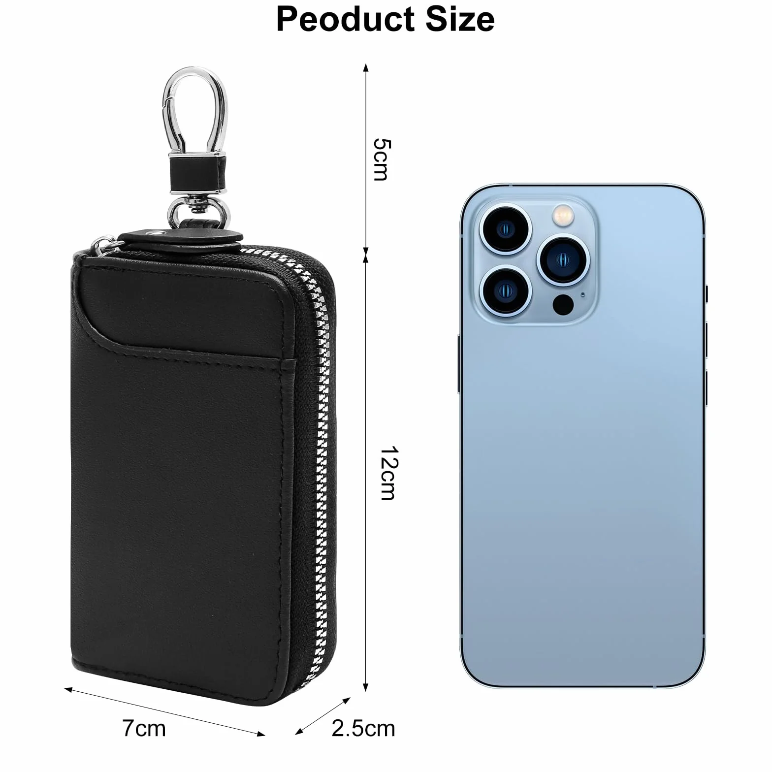 TNSLAND Etui na klucze z 6 hakami i 3 kieszonkami na karty, etui na klucze ze skóry z auto-breloczkiem i odłączalnym haczykiem, kompaktowa torebka na klucze dla mężczyzn i kobiet, do samochodu