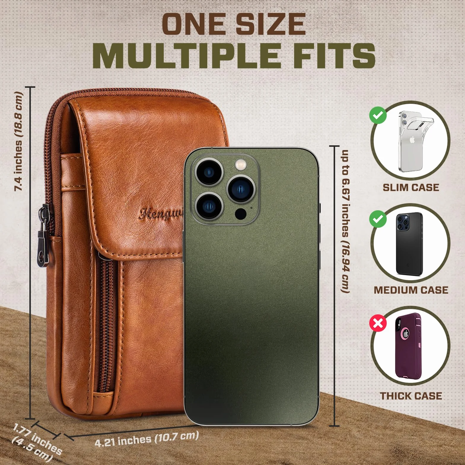 Męskie skórzane torby crossbody na ramię, małe pionowe kabury na telefon komórkowy, torebka, torba na talię, opakowanie z karabińczykiem i szlufką na pasek, Brązowy_b, S, Torby na ramię