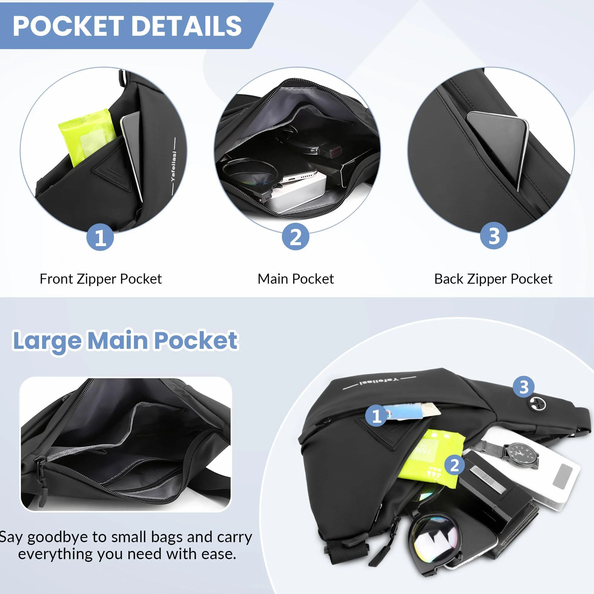 VARLIVOO Fashion męska Sling Bag Męska torba na klatkę piersiową Plecak Torby na ramię Torba na ramię Szkoła Podróże Piesze wycieczki Camping Kolarstwo Outdoor Sports Siłownia Wodoodporny poliester Plecak na ramię Czarny B