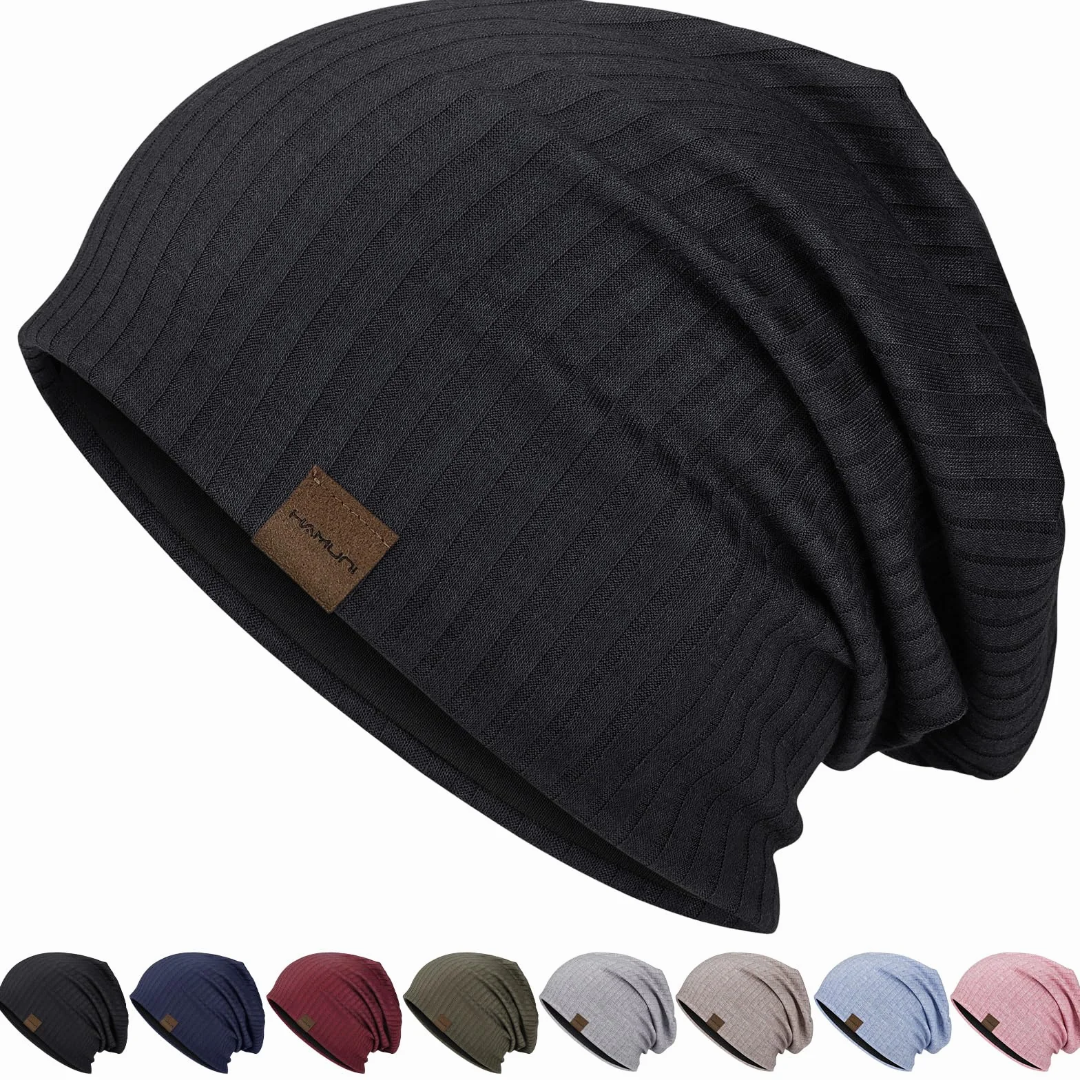 HAMUNI Slouchy beanie hip-hop miękka lekka czapka do biegania oddychająca i elastyczna czapka dla dorosłych karłowata czapka chemioterapia czapka z czaszką dla mężczyzn kobiet
