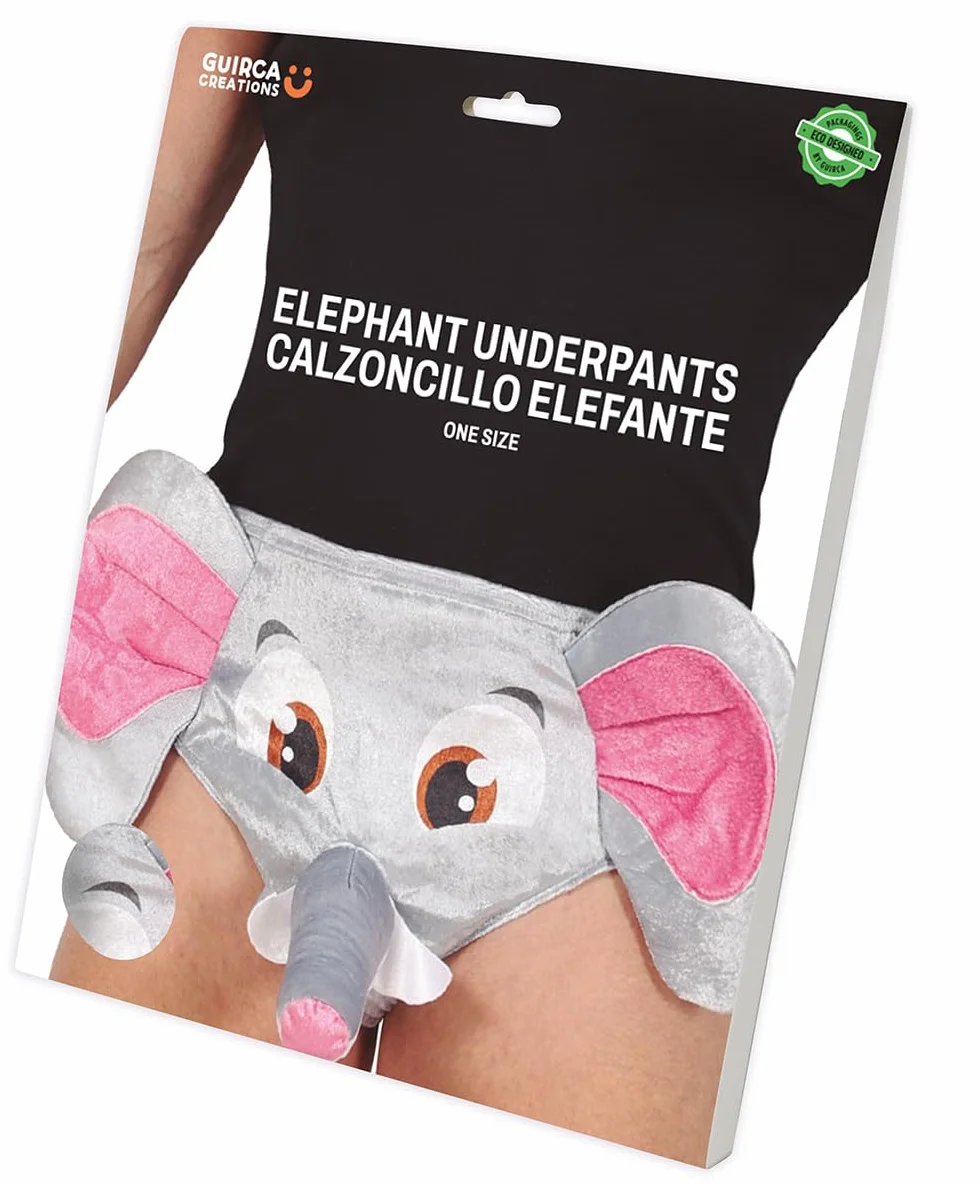 FIESTAS GUIRCA | Slip Elephant - Śmieszne bokserki na wieczór kawalerski i imprezę - dodatek do kostiumu na przyjęcie kawalerskie i uroczystości - dorosły mężczyzna - szary