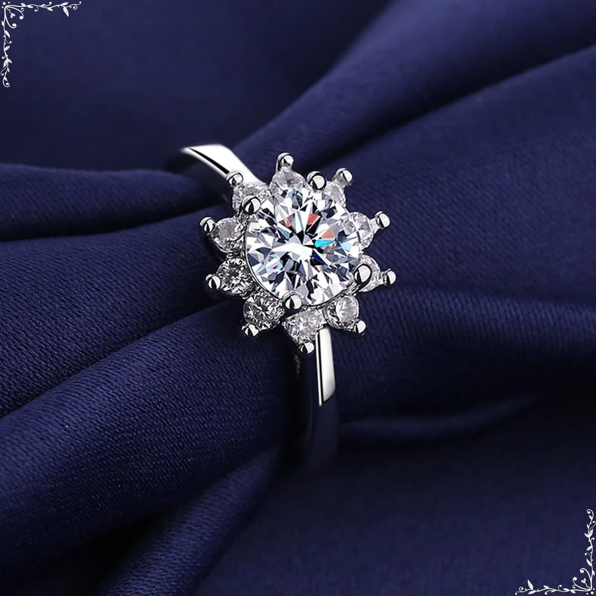 Moissanite pierścionek vintage białe złoto obrączka ślubna damska 18K kwiat z cyrkonią rozmiar H 1/2 moda dla lesbijek biżuteria koktajlowa