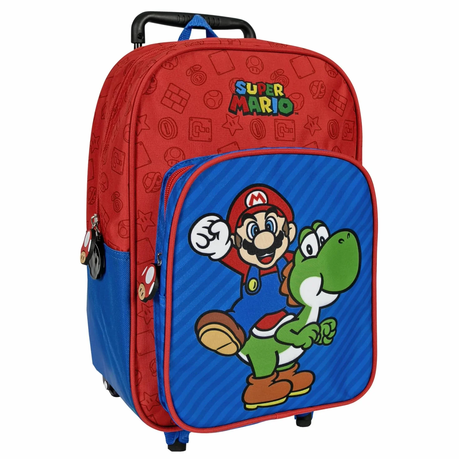 SUPER MARIO Plecak na Kółkach Dzieci 3 4 5 6 Lat - Mario Bros Tornister dla Małych Chłopców Mario Yoshi Lekki - Plecak z 2 Rolkami do Przedszkola Lekki z Regulowanymi Paskami na Ramię - 36x25x15 cm