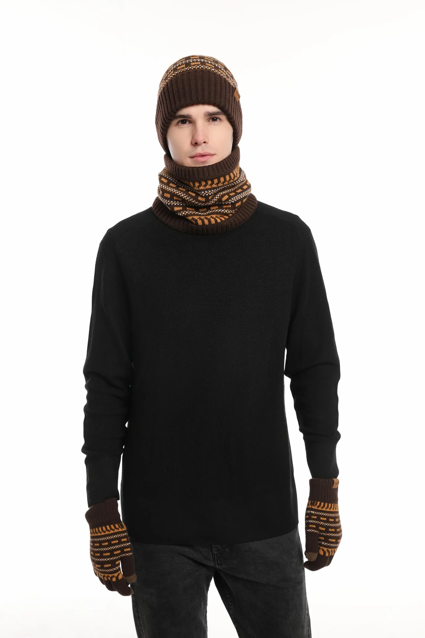 Daysskk Czapka szalik i rękawiczki zestaw dla mężczyzn i kobiet, ciepła czapka zimowa, czapka beanie, męska, ekran dotykowy, rękawiczki, czapka z dzianiny, dla mężczyzn i kobiet, na zimę