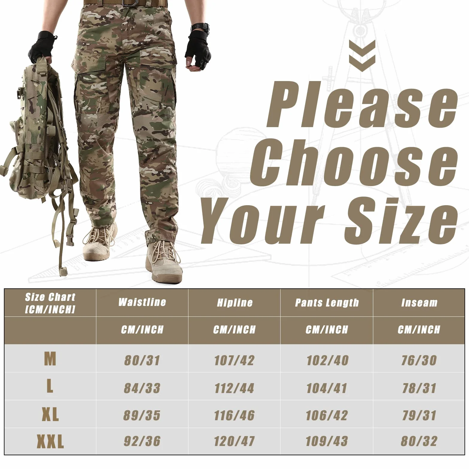 BWBIKE Męskie wojskowe taktyczne spodnie bojowe Paintball Outdoor Cargo Trainning Camo Works spodnie (bez paska), czarne