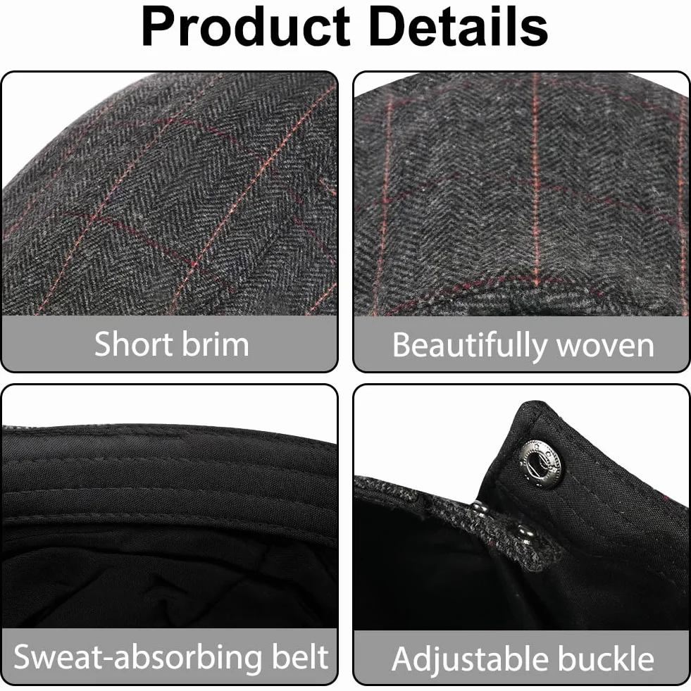 Męska płaska czapka, Newsboy Flat Cap, 1920s-Vintage Beret Czapka męska bawełniana czapka, Wool Felt Unisex Czapka Vintage Retro Jesień, Cabbie Beret Zimowy Gatsby Mężczyźni