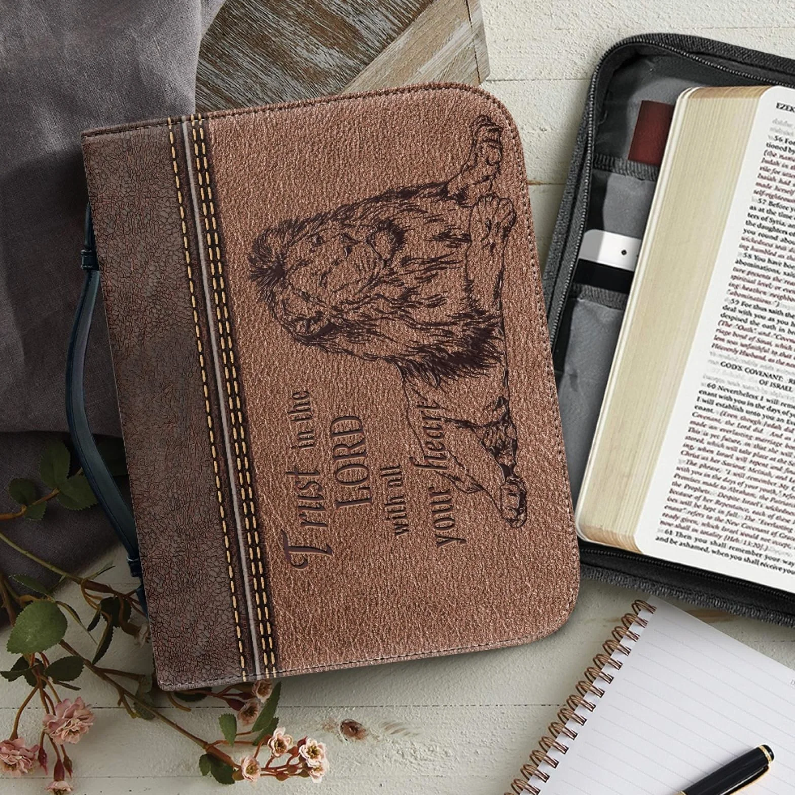 Etui na biblię z zamkiem błyskawicznym, duża skórzana spersonalizowana torba biblijna dla kobiet i mężczyzn, torba biblijna, książka, kościół, kieszenie z