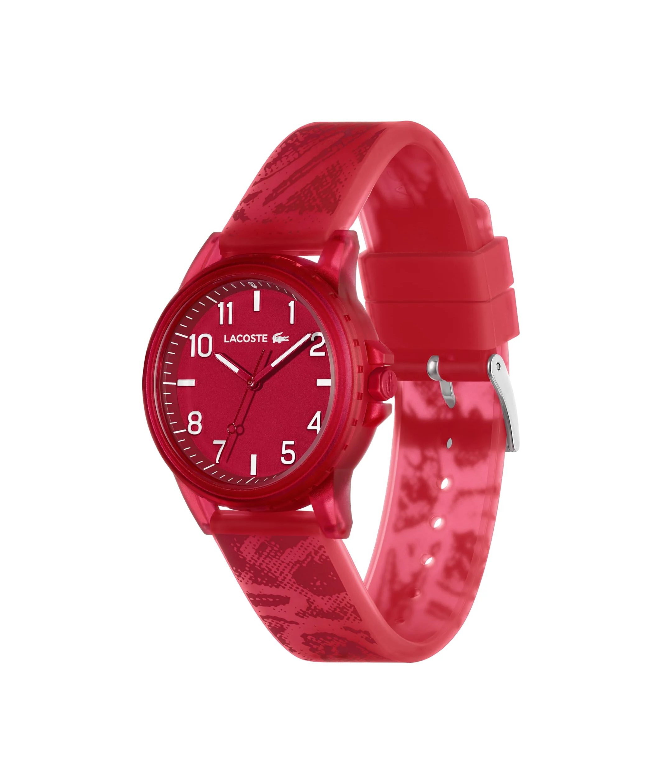 Lacoste Rider analogowy zegarek dziecięcy, mechanizm kwarcowy, wodoodporny, silikonowy pasek, unisex, prezent dla chłopców i dziewcząt, Czerwony, pasek