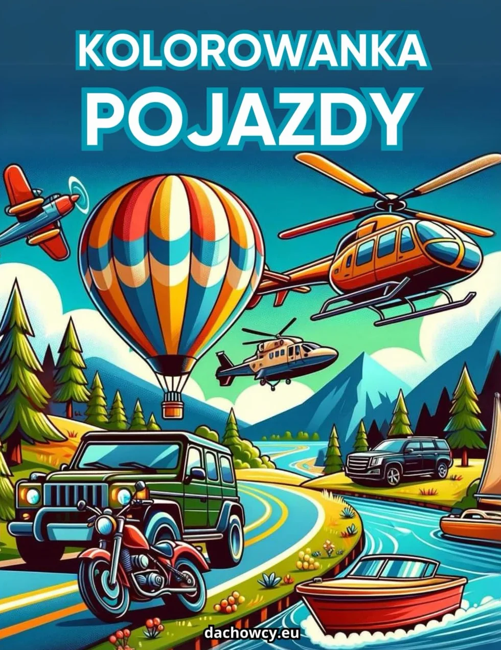 Kolorowanka "Od statków do helikopterów": kolorowanka dla dzieci; pojazdy, statki, samoloty, samochody; środki transportu do kolorowania; kolorowanka dla dzieci; dla chłopca i dla dziewczynki