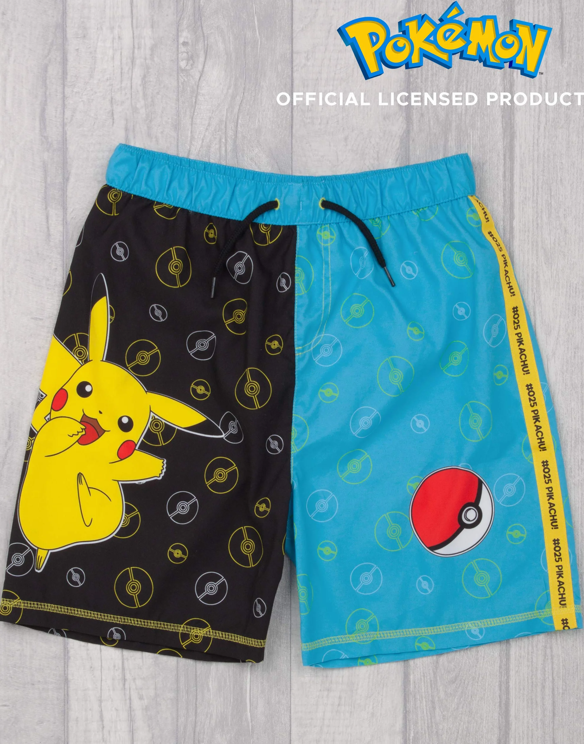 Pokemon Szorty kąpielowe dla chłopców | Czarno-niebieskie stroje kąpielowe Pikachu dla dzieci i nastolatków | Spodnie kąpielowe dla graczy ze sznurkiem w pasie