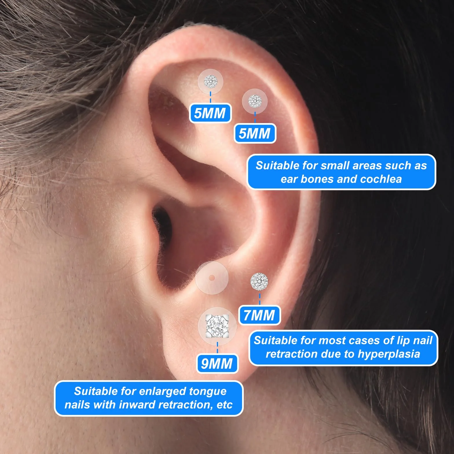 Giantree 60 sztuk silikonowych kolczyków do piercingu z dziczystym mięsem, 5/7/9 mm, przezroczyste podkładki silikonowe, 3 rozmiary