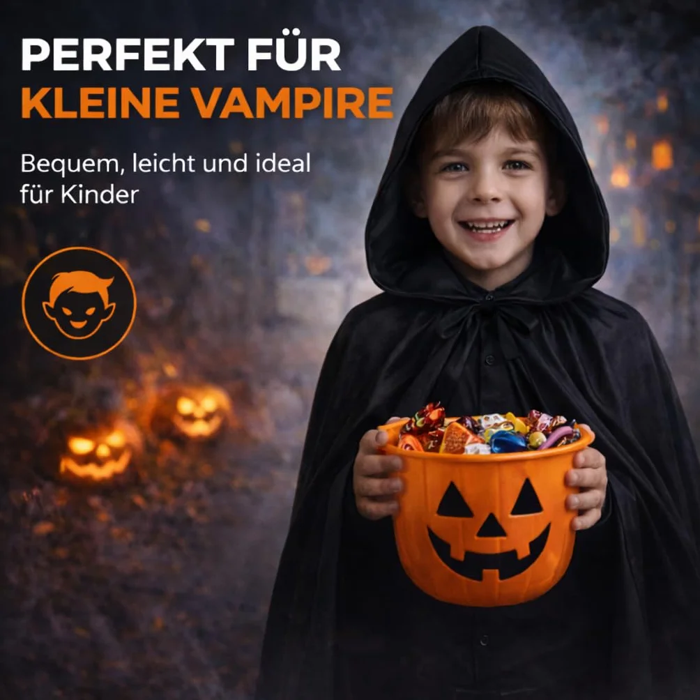 peleryna wampira z kapturem, przebranie Halloween dla dzieci i dorosłych, dwustronna