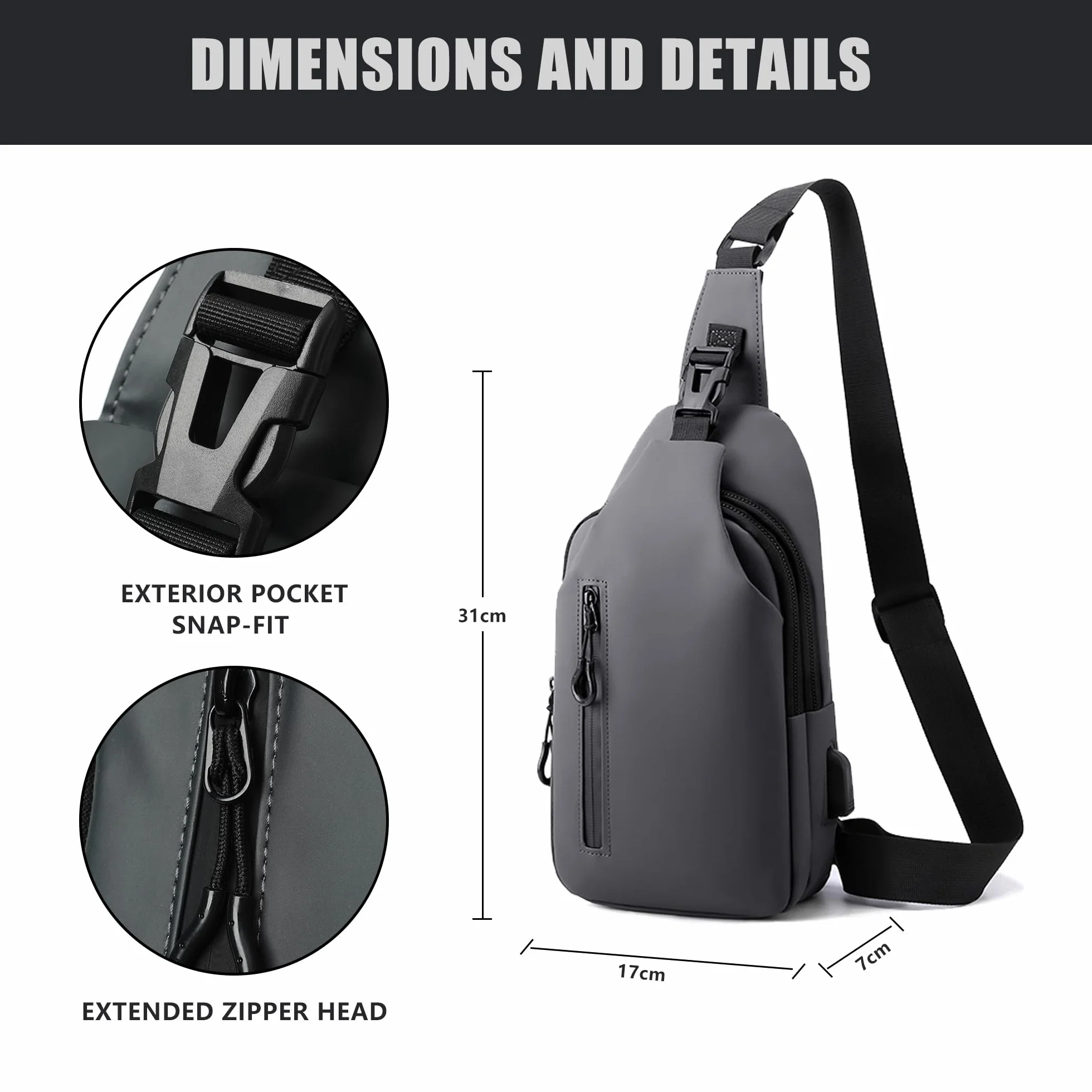 Torba na ramię męska, mała, lekka i wodoszczelna torba Sling Bag dla mężczyzn, torba na klatkę piersiową / torba crossbody na podróż, festiwal, na co dzień, na wędrówki i jazdę na rowerze