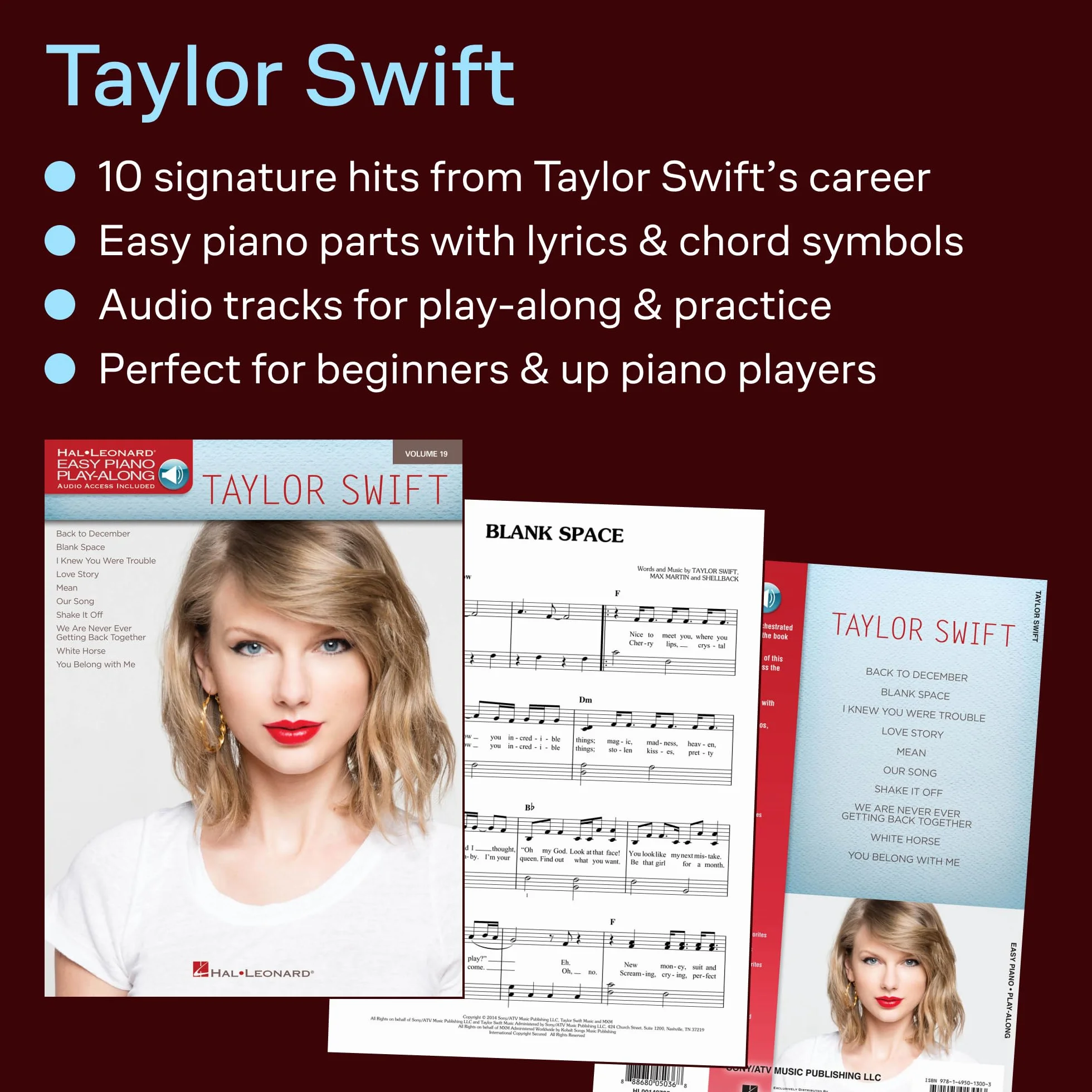 Taylor swift easy piano play-along - recueil + enregistrements en ligne: Easy Piano Play-Along Volume 19