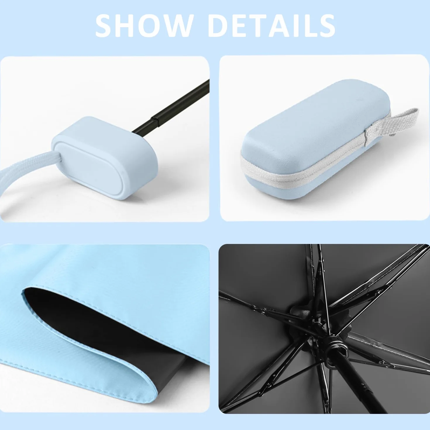 MEMOFYND 1 x mini parasol z pudełkiem do przechowywania, kompaktowy, parasol podróżny, wiatroszczelny, składany, przenośny, błękitny, błękitny, ma?y