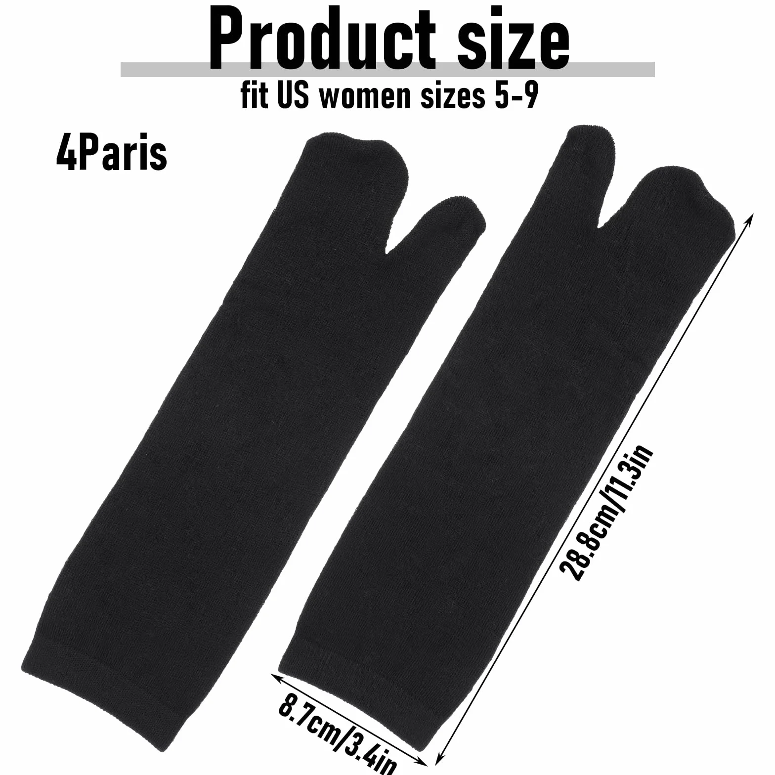 TIESOME 4 pary skarpet Tabi z rozciętymi palcami dla mężczyzn i kobiet Low-Cut Stretch Comfort Crew Skarpety, Czarny, 5-9