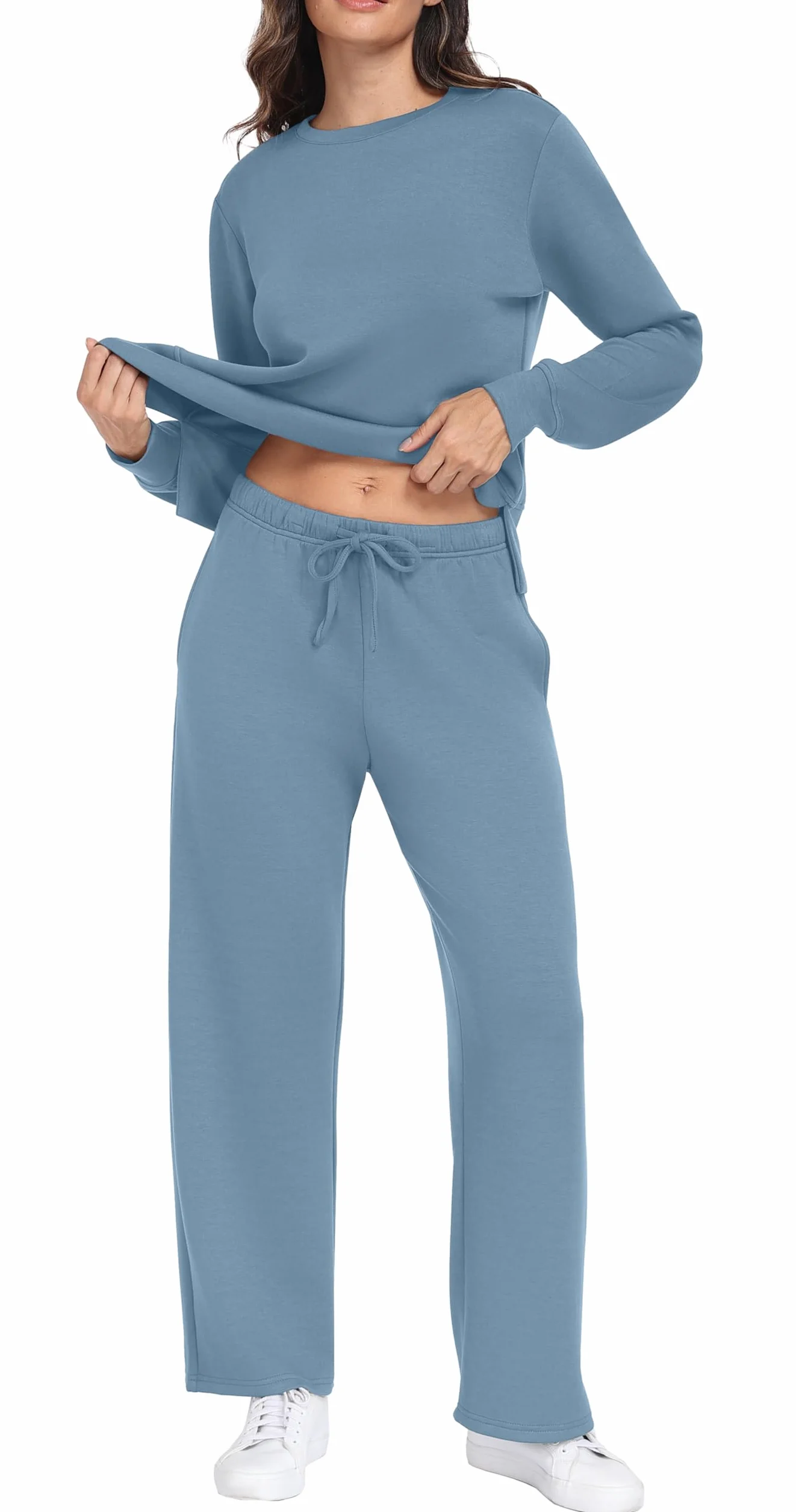 GRECERELLE Dwuczęściowy dres do joggingu, damski dres treningowy, jesienny strój, strój z długim rękawem, luźny dekolt z okrągłym dekoltem i dresami, spodnie do biegania z kieszeniami
