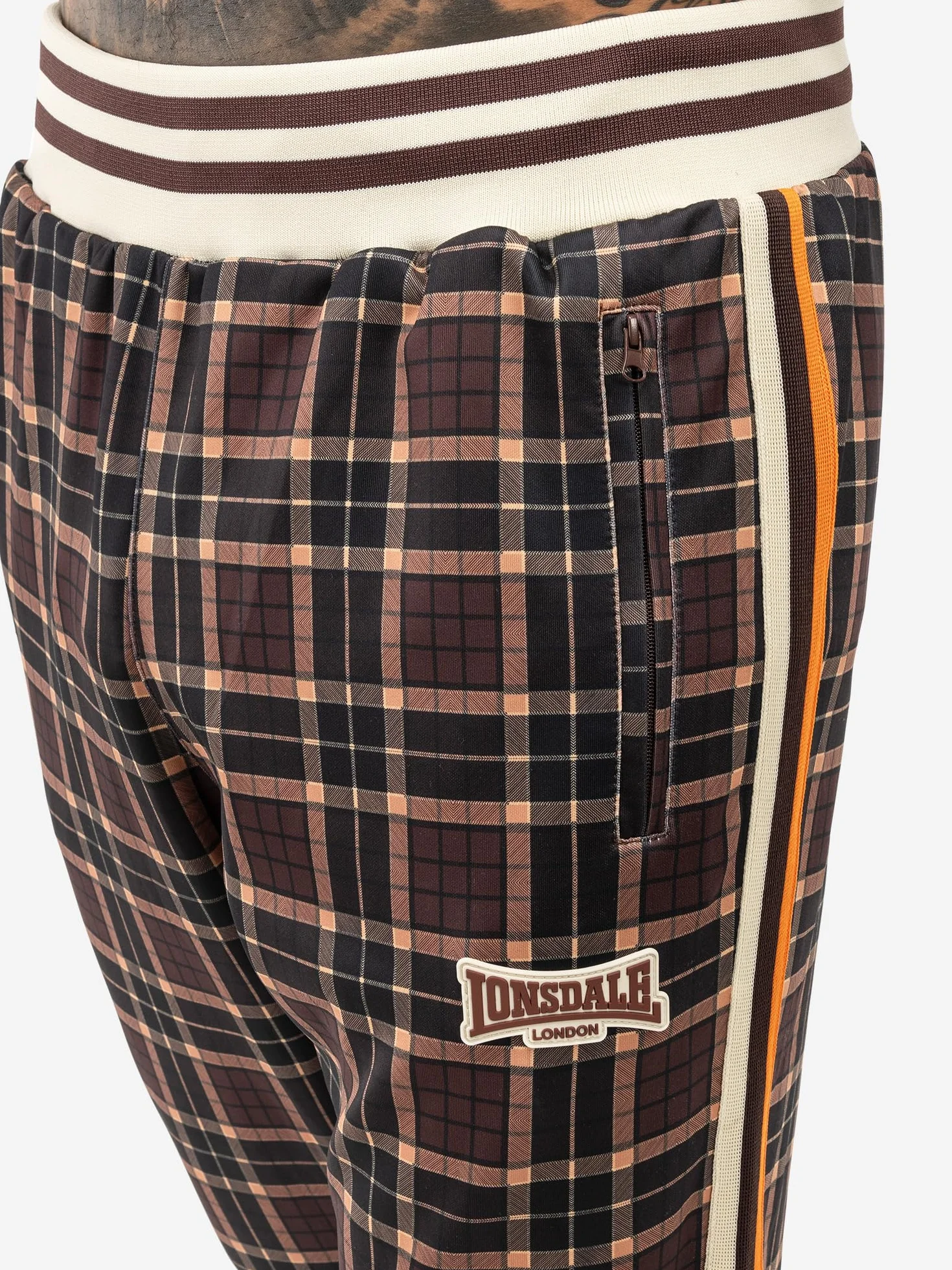 Lonsdale M?ski dres treningowy w?ski krój HEDLEY, br?zowy/ecru/pomara?czowy, XXL, 117638, br?zowy/ecru/pomara?czowy, XXL