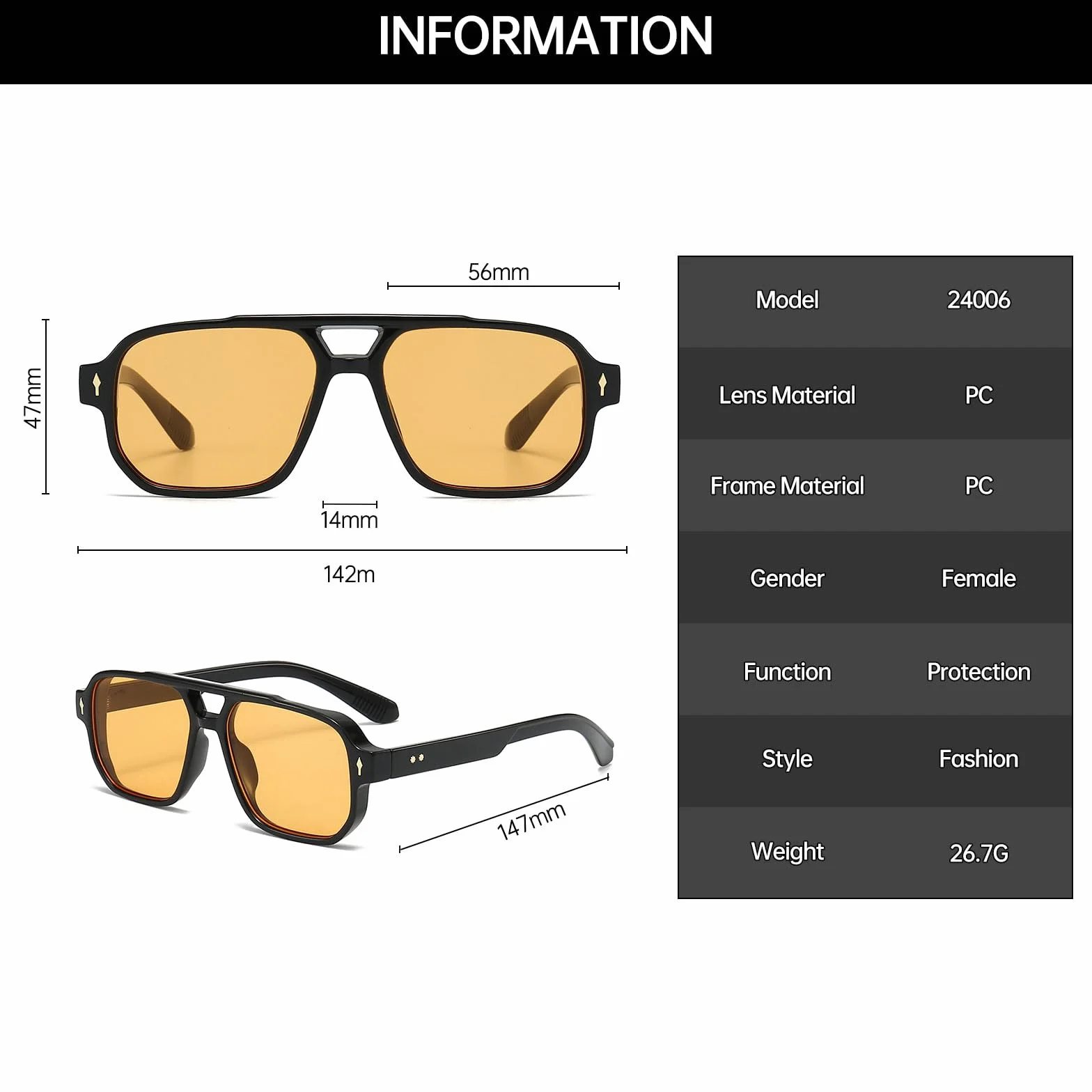YAMEIZE Okulary przeciwsłoneczne Pilot Retro Double Bridge Prostokąt - Dla Kobiet Mężczyzn Klasyczne Kwadratowe Okulary Vintage Ochrona UV400 Jazda Na Zewnątrz