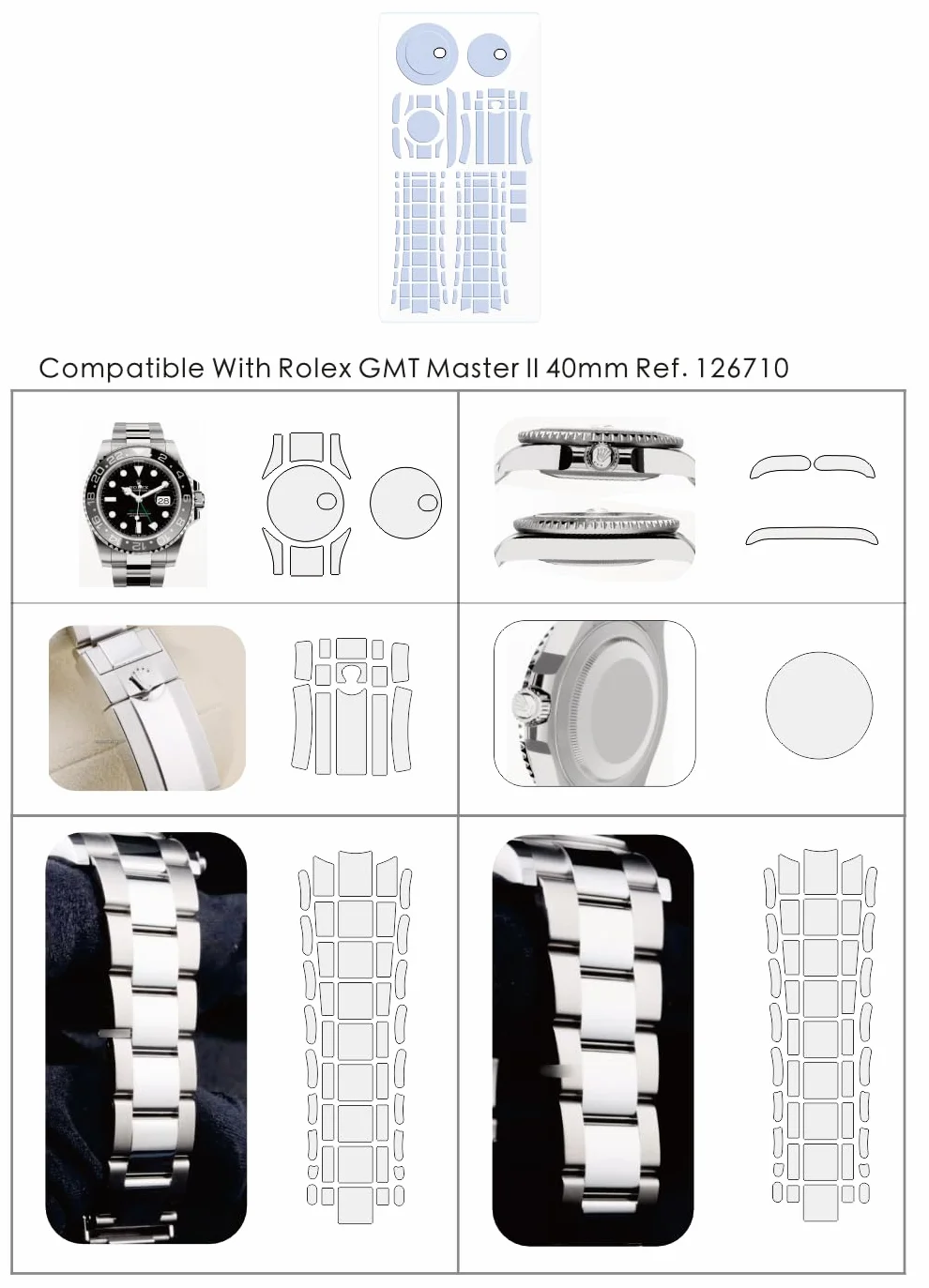 Folia ochronna do Rolex GMT Master II 40 mm Ref. 126710 Przezroczysta skóra na cały zegarek Ochraniacz ekranu Naklejka na obudowę (folia na cały korpus x2)