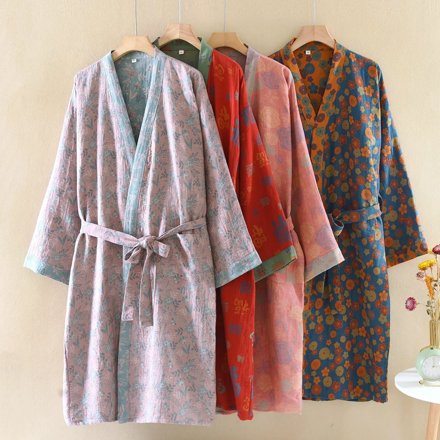 Damskie japońskie kimono, 100% bawełny, gaza żakardowa, lekki szlafrok, yukata, odzież do sauny, odzież domowa