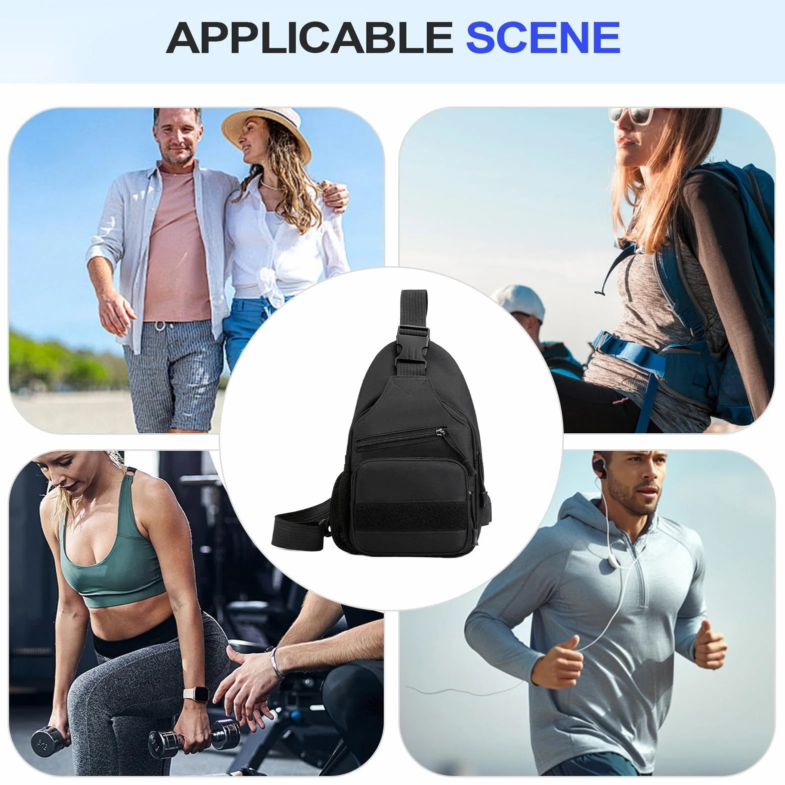 Small Sling Bag, Wear Resistant Single Shoulder, 11.42x6.69x2.76 Inch Messenger Pouch Practical Portable Chest Pack for Men and Women, Perfect for Hiking, Camping, Jogging, Cycling