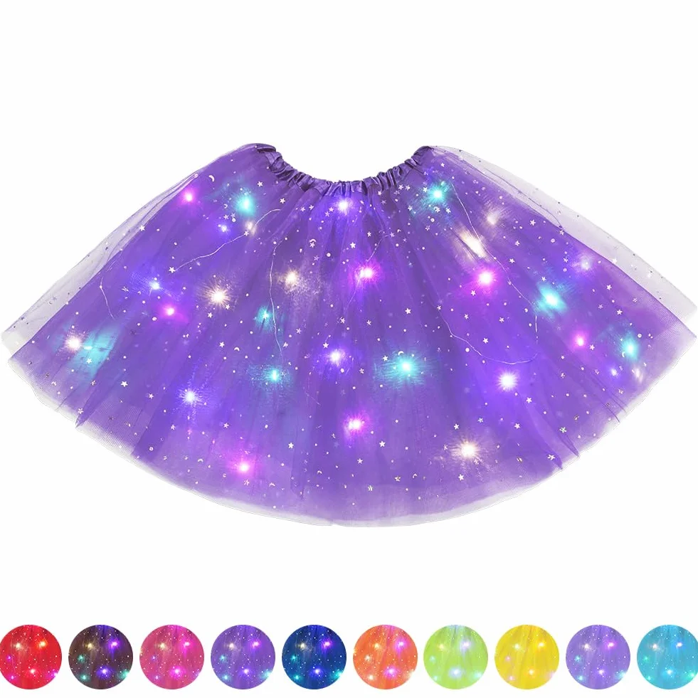 Spódnica z tiulu LED, 3-warstwowe tiulowe spódnice do tańca, świecąca spódnica LED, spódnica tutu na karnawał, Boże Narodzenie, Halloween, ślub