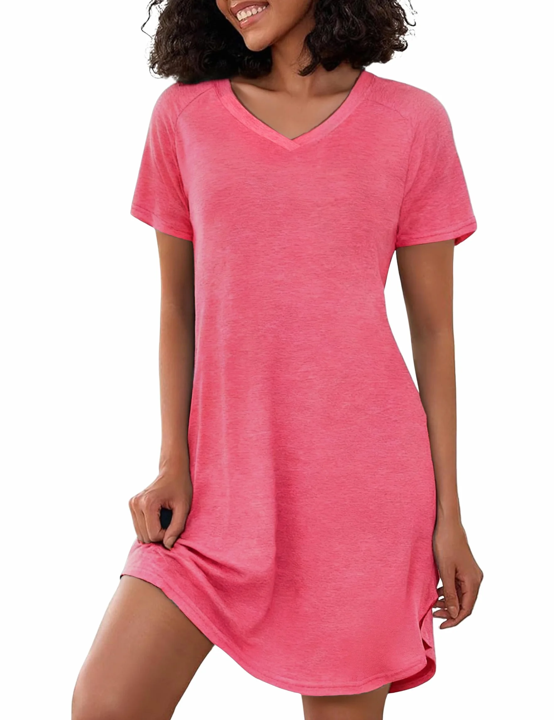 Marvmys Koszule nocne damskie Plus Size Letnia koszula nocna Agodon Piżama z krótkim rękawem z kieszeniami L-4XL