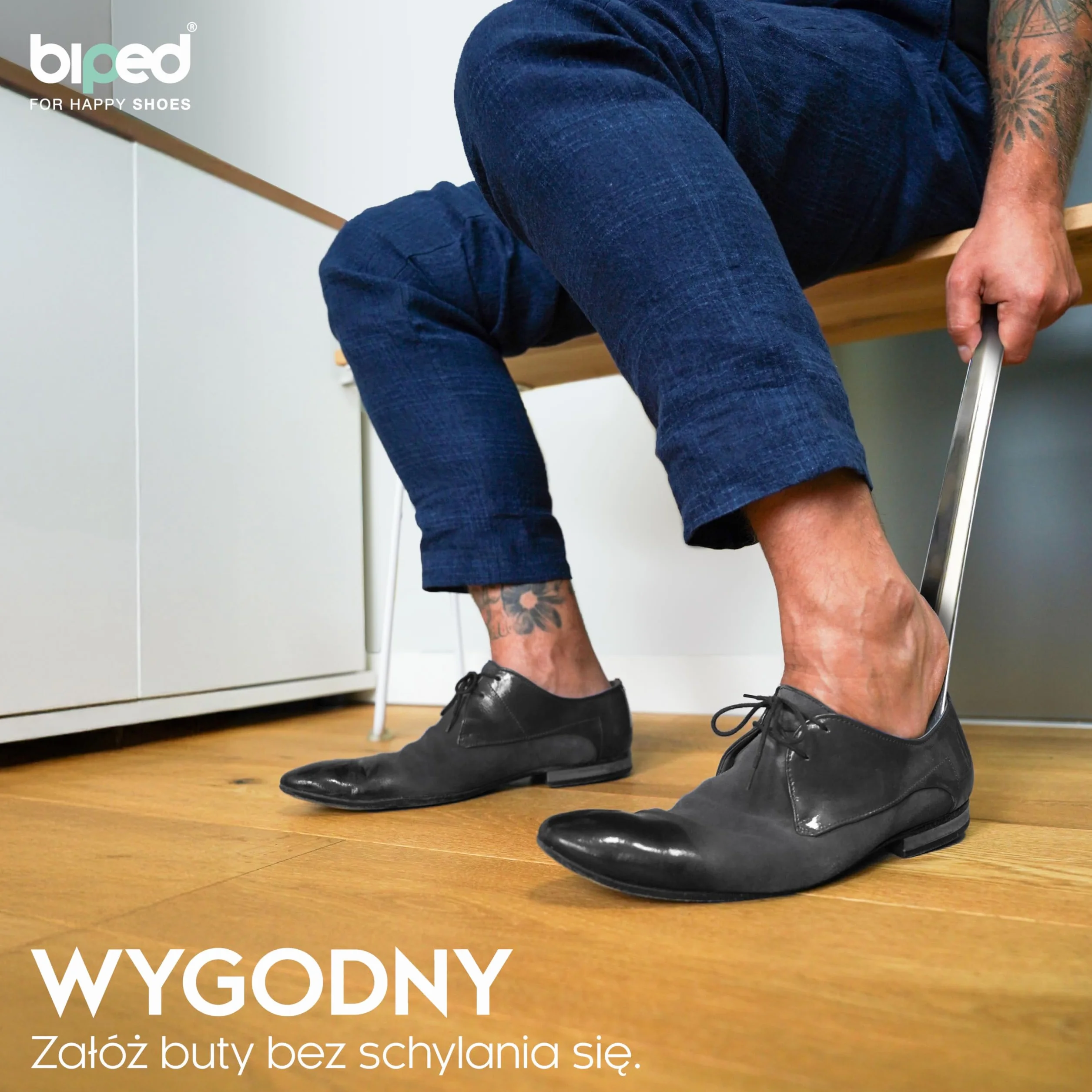 biped łyżka do butów metal długa 42 cm – stal nierdzewna z haczykiem do zawieszenia – solidna i elegancka metalowa łyżka do butów wysokiej jakości z2795