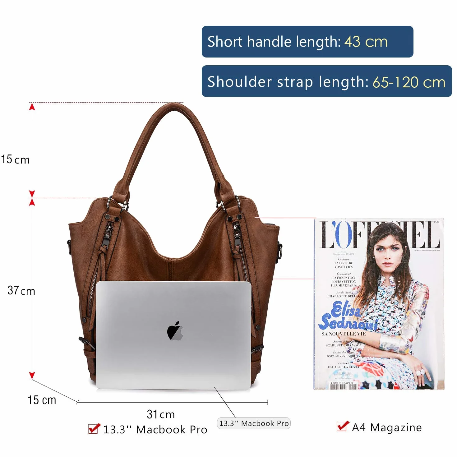 Realer Torba damska, duża, skórzana, typu shopper, na ramię, torba typu hobo w zestawie z portfelem, dla pań, do biura, szkoły, na zakupy i na podróż, zestaw 2-częściowy